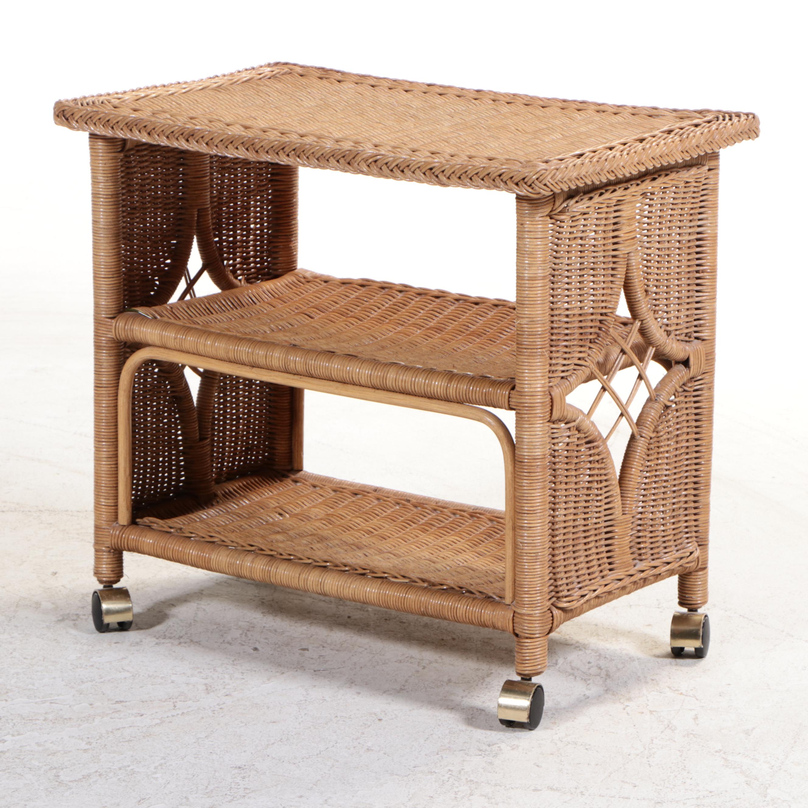 P.T. Sulawesi Raharja Wicker Three-Tier Serving Cart, Late 20th Century