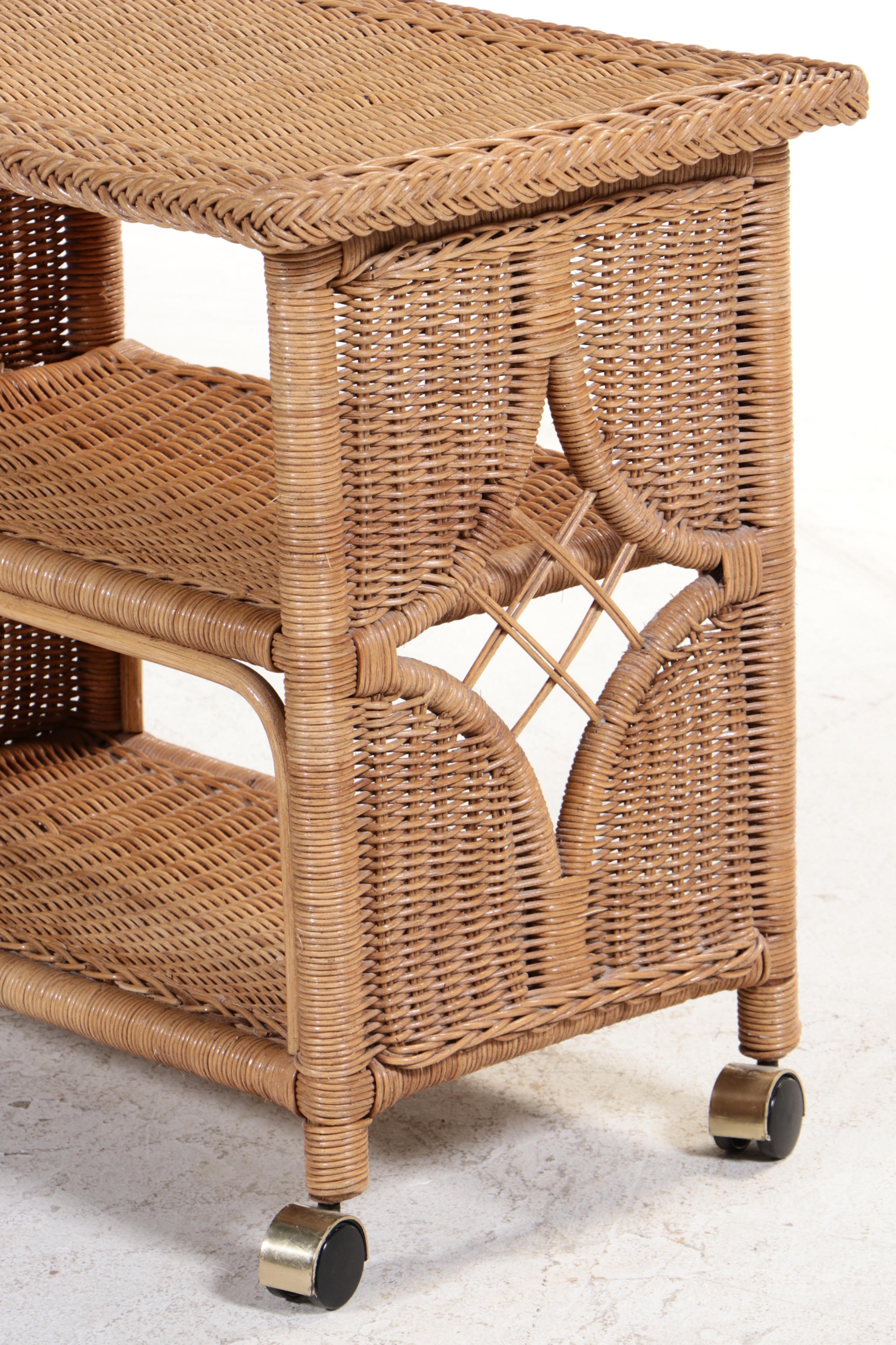P.T. Sulawesi Raharja Wicker Three-Tier Serving Cart, Late 20th Century