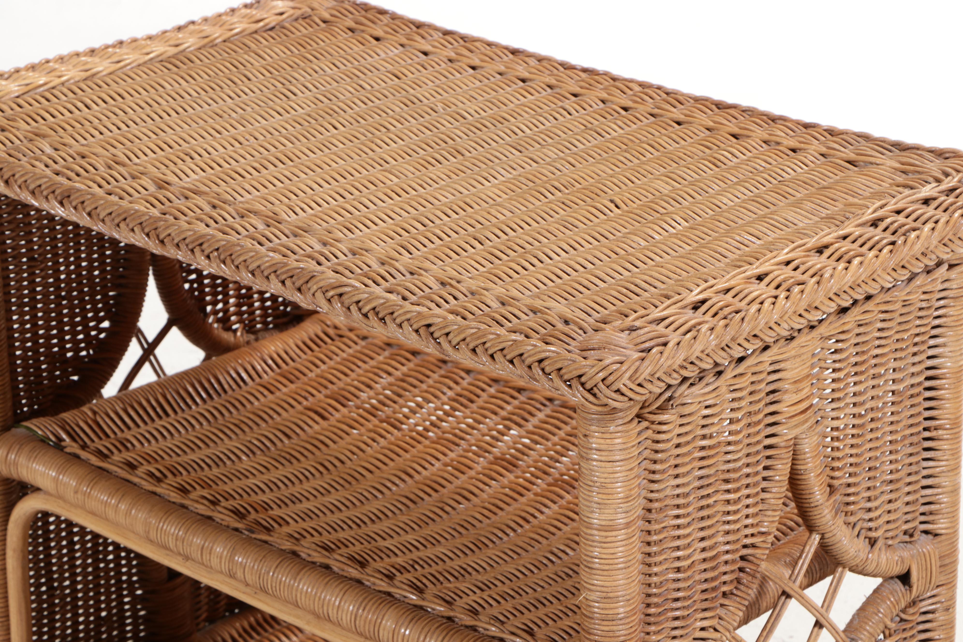 P.T. Sulawesi Raharja Wicker Three-Tier Serving Cart, Late 20th Century
