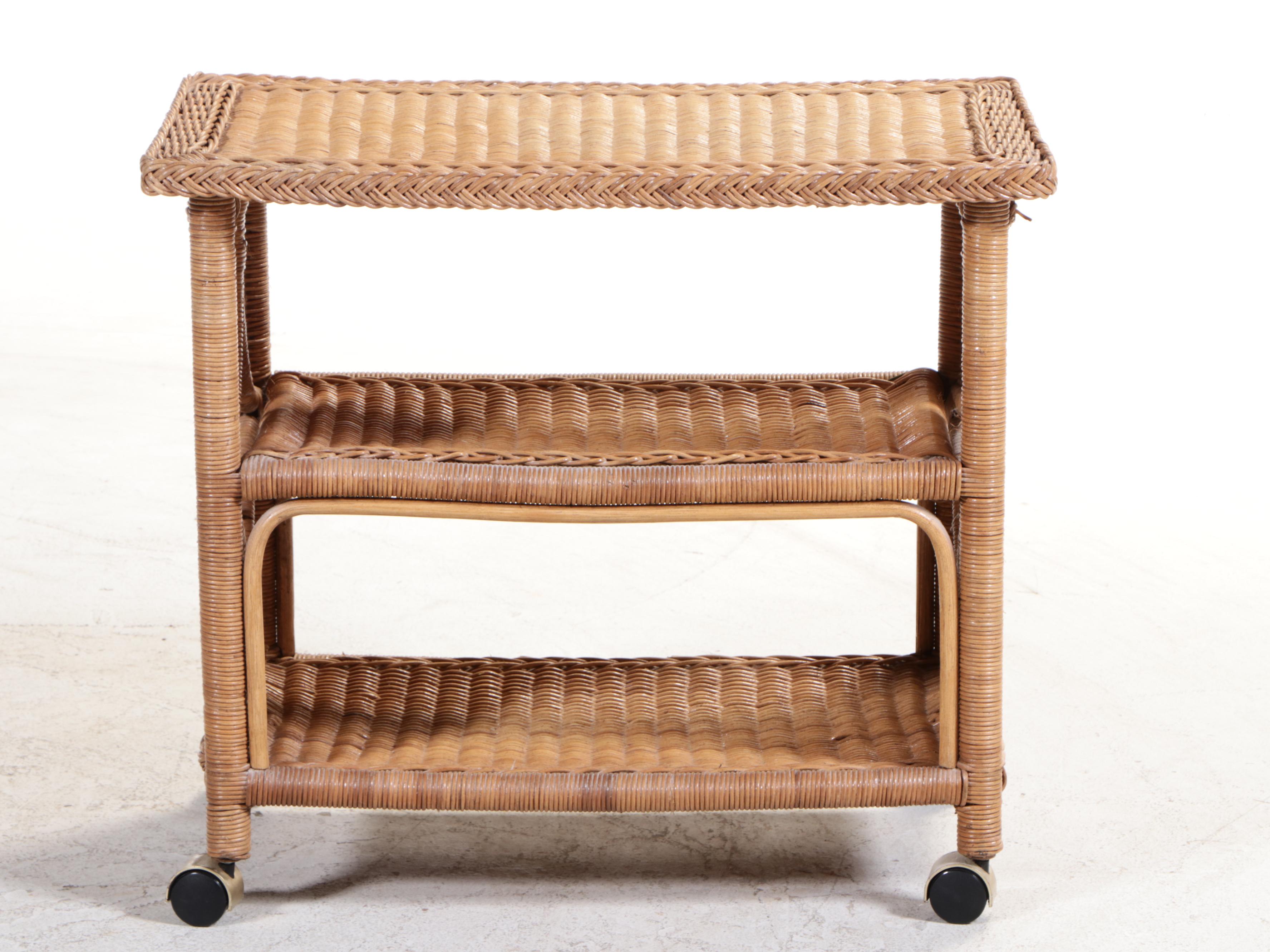 P.T. Sulawesi Raharja Wicker Three-Tier Serving Cart, Late 20th Century
