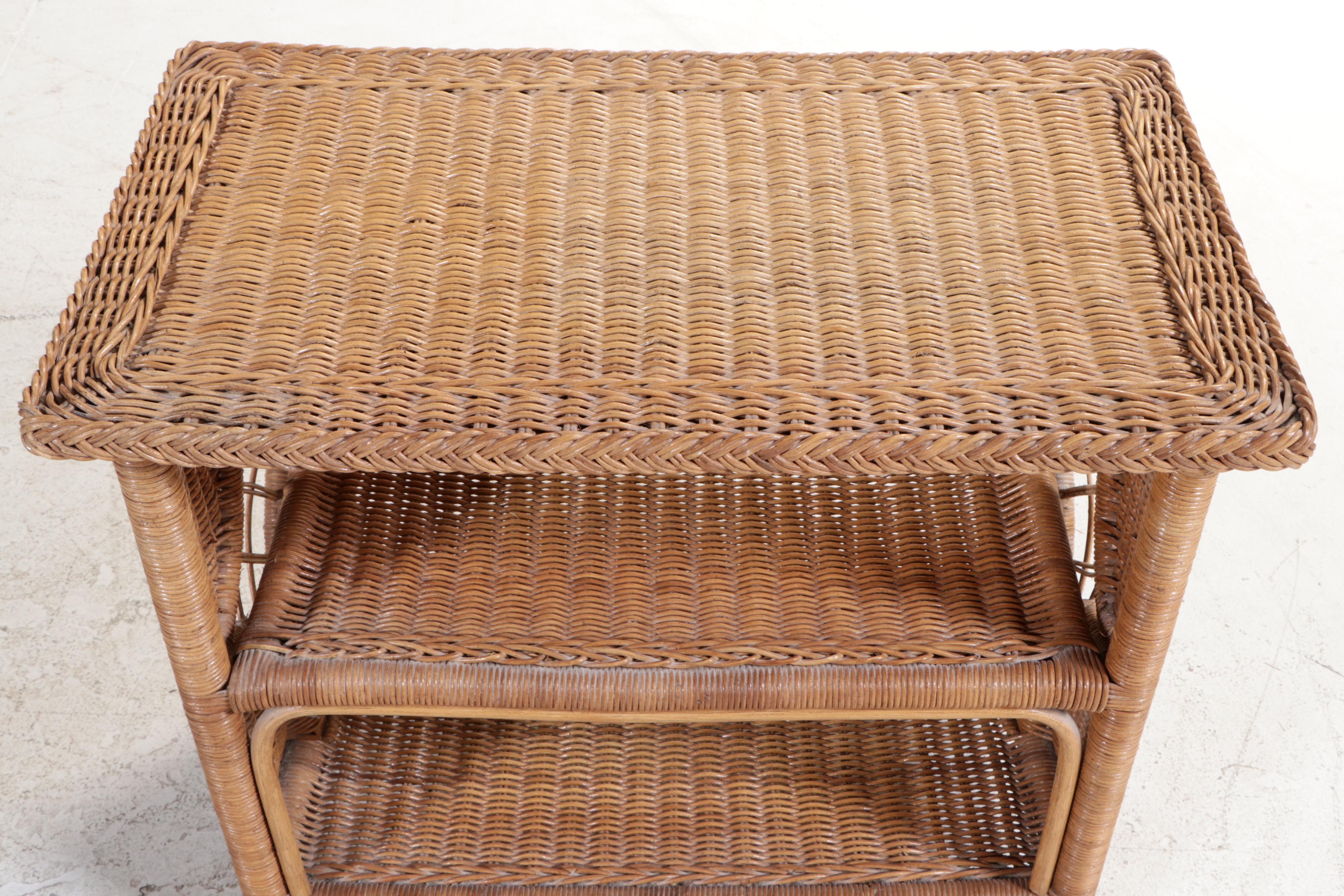 P.T. Sulawesi Raharja Wicker Three-Tier Serving Cart, Late 20th Century