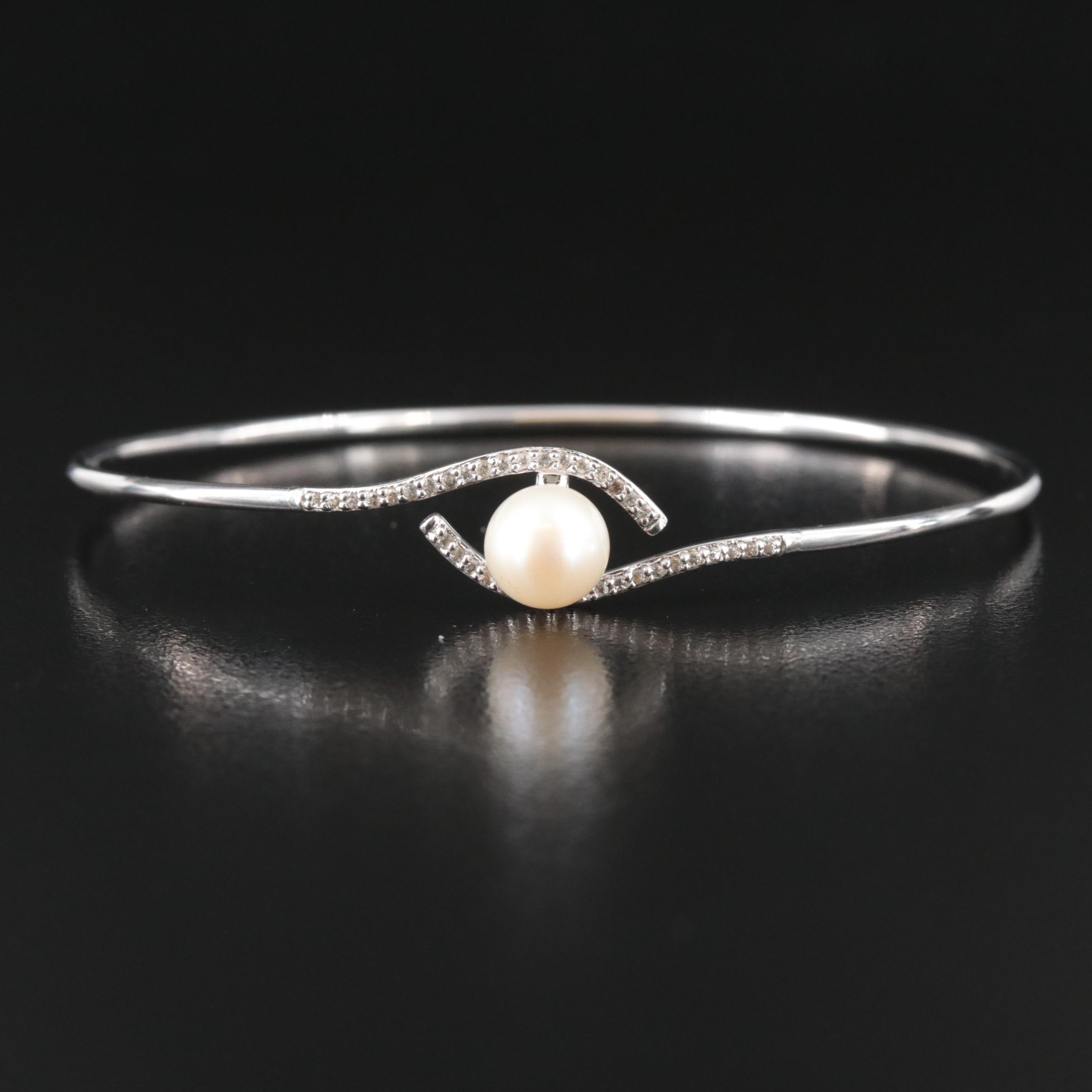 Sterling Pearl and Topaz Open Top Bracelet