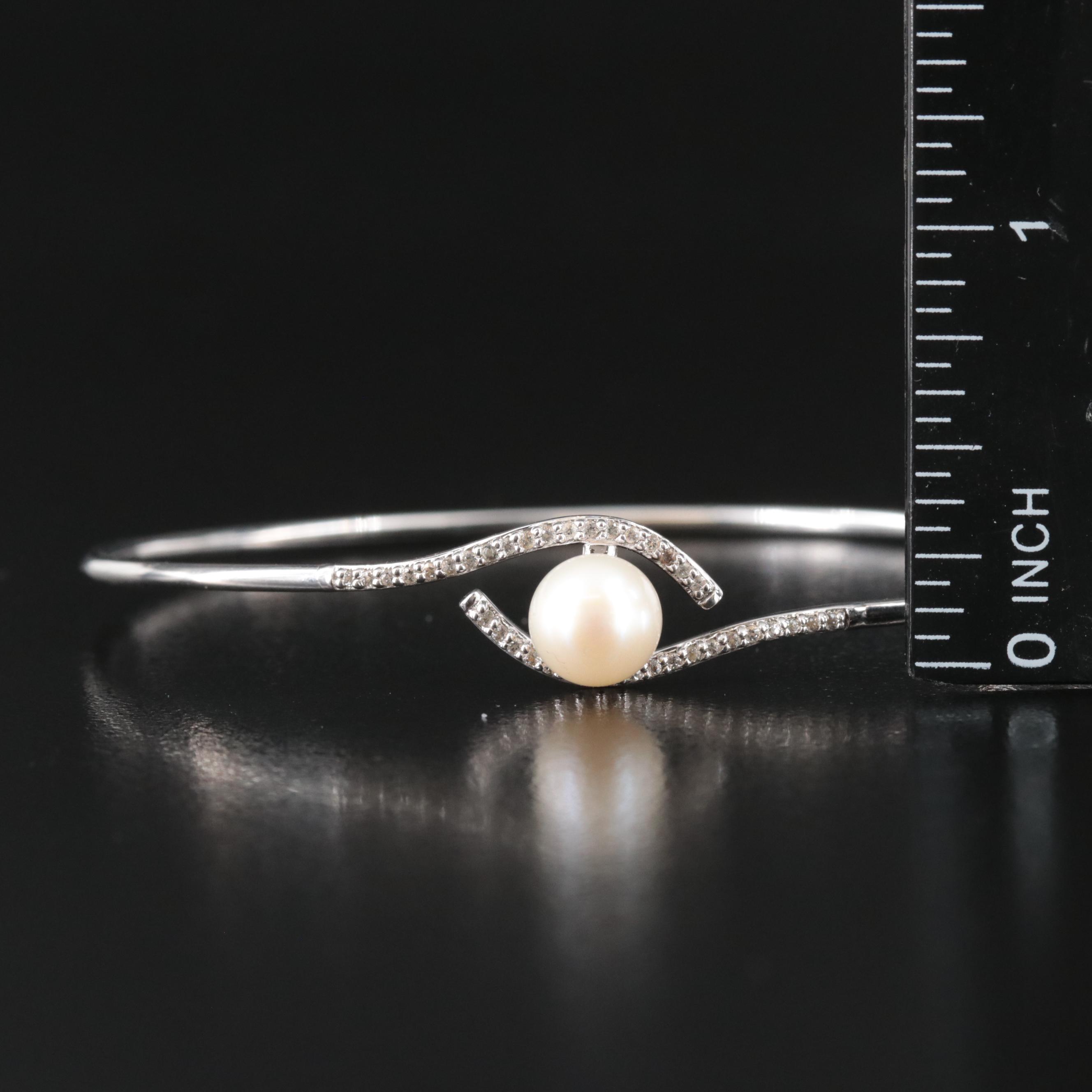 Sterling Pearl and Topaz Open Top Bracelet