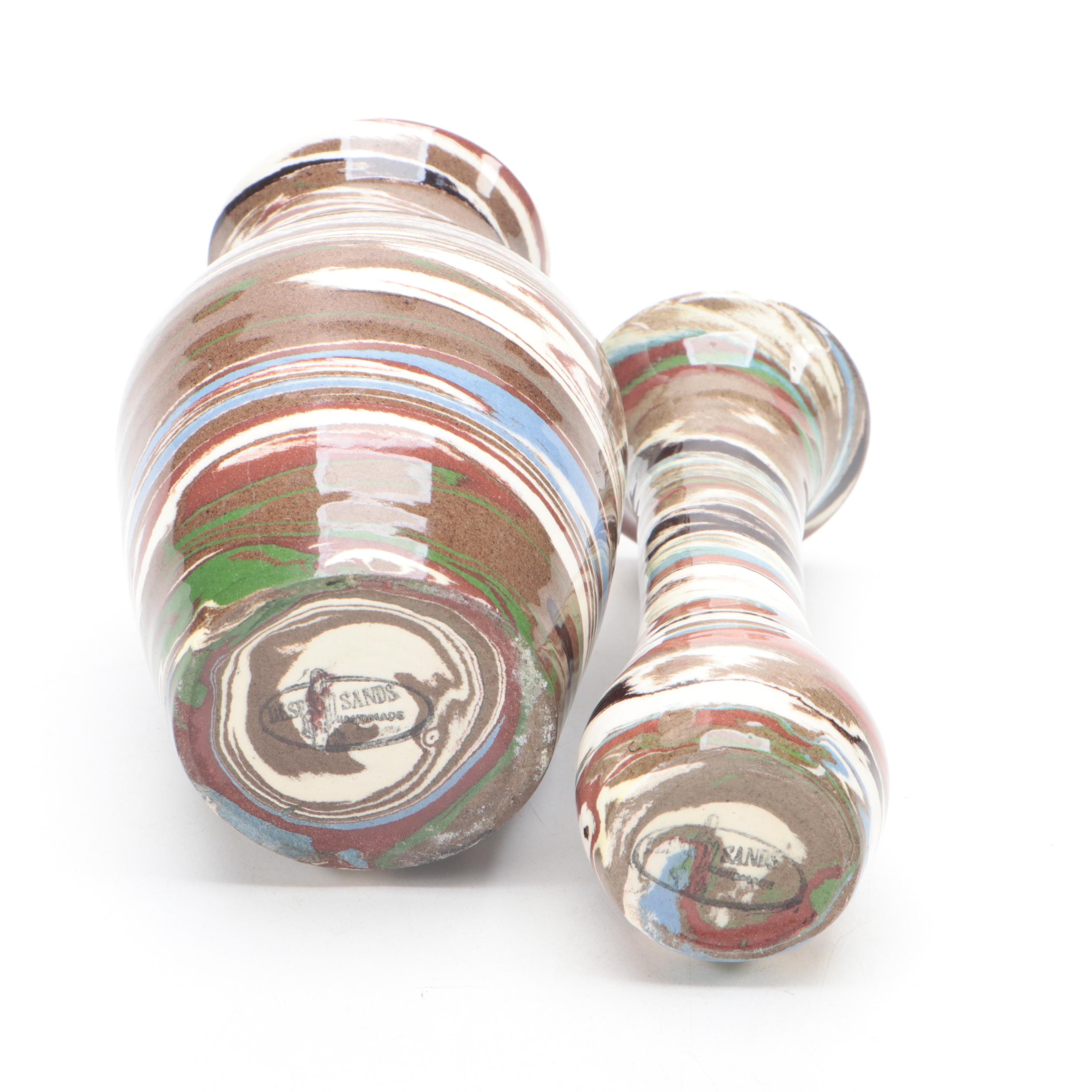 Evans Pottery Desert Sands Ceramic Vases with Carved Soapstone Box