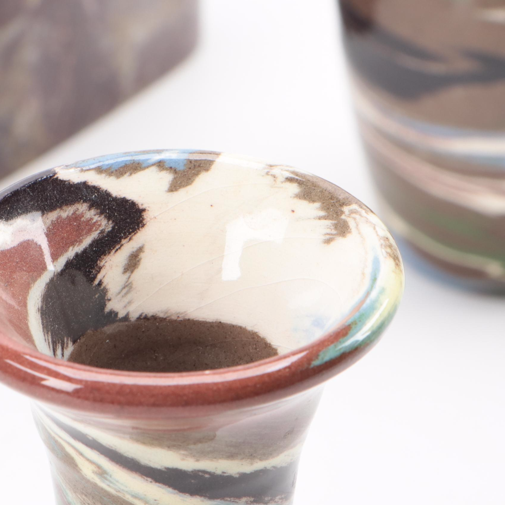 Evans Pottery Desert Sands Ceramic Vases with Carved Soapstone Box