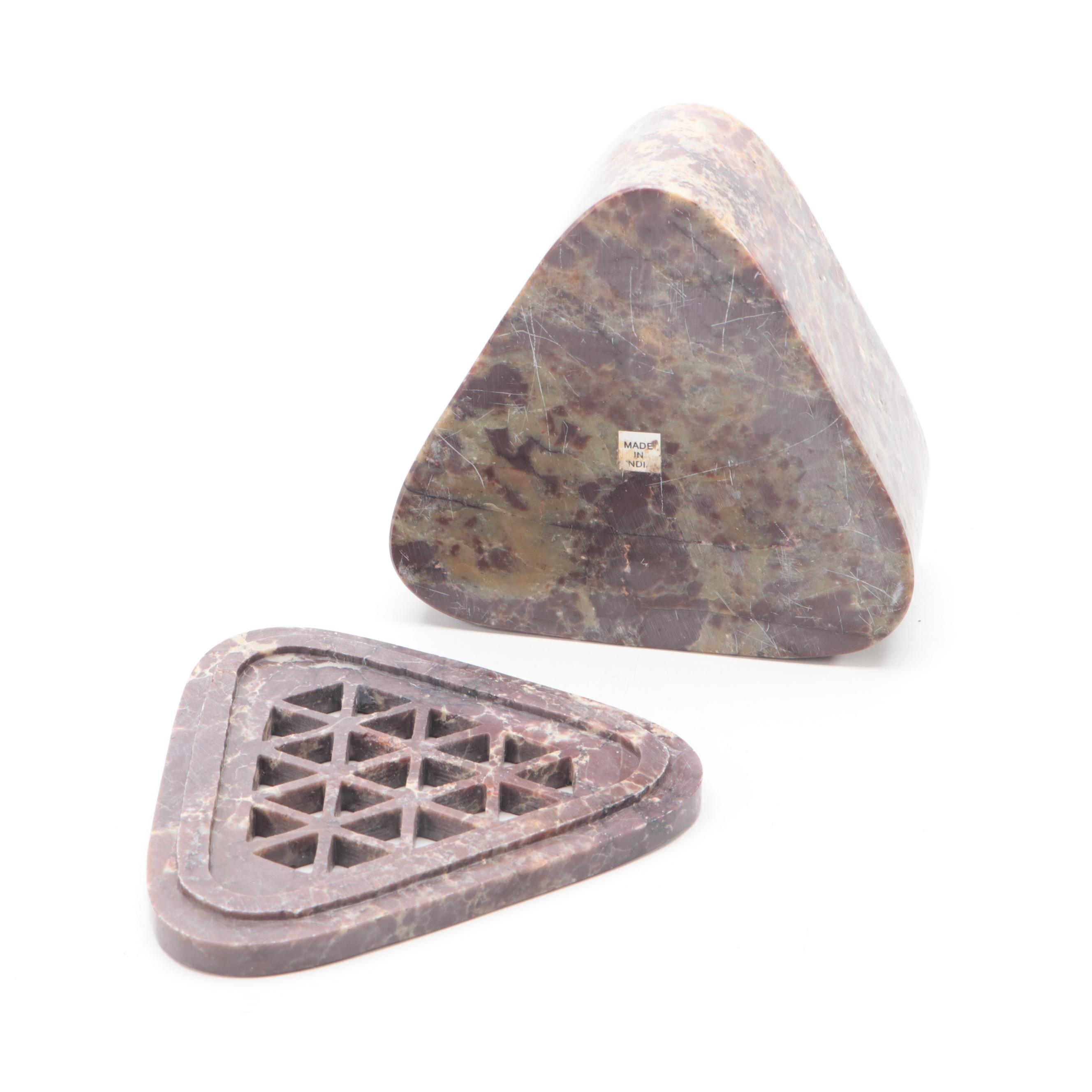 Evans Pottery Desert Sands Ceramic Vases with Carved Soapstone Box