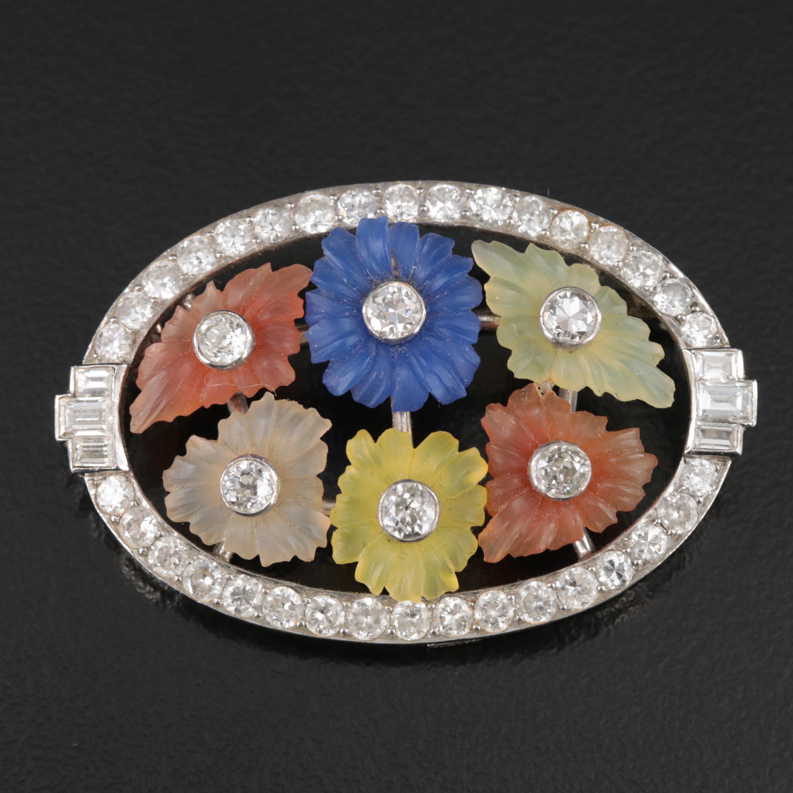 Austrian Platinum Quartz and 2.87 CTW Diamond Floral Brooch