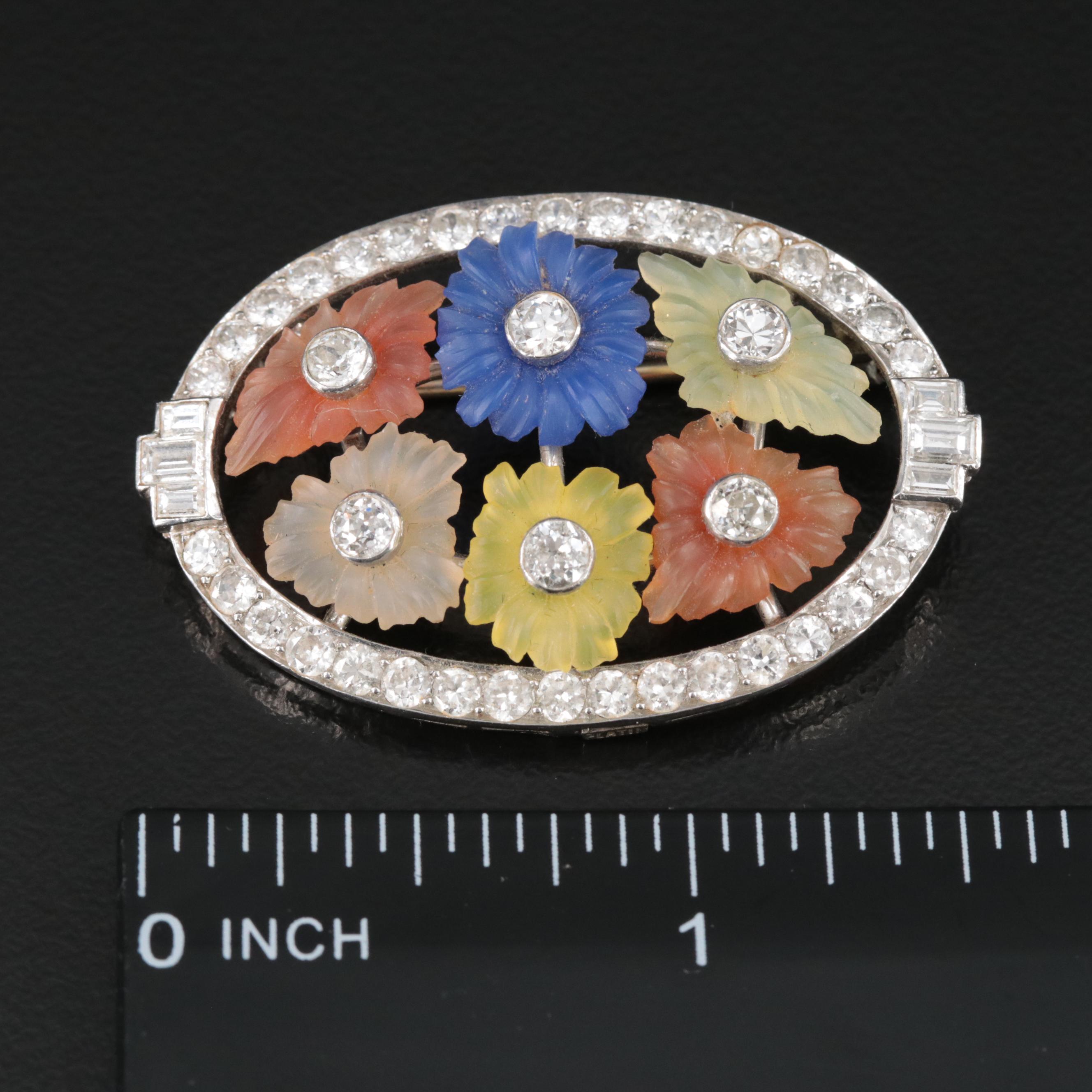 Austrian Platinum Quartz and 2.87 CTW Diamond Floral Brooch