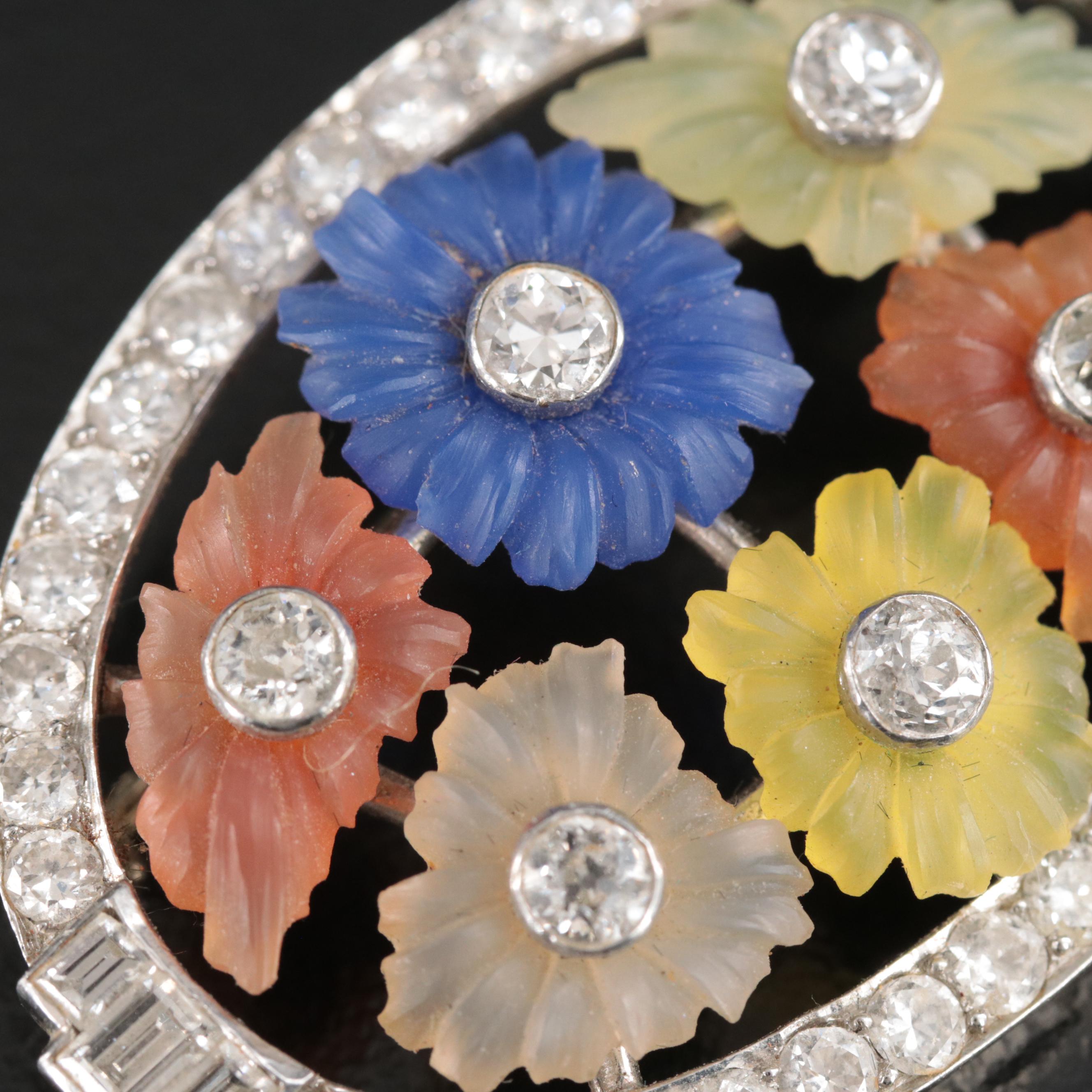 Austrian Platinum Quartz and 2.87 CTW Diamond Floral Brooch