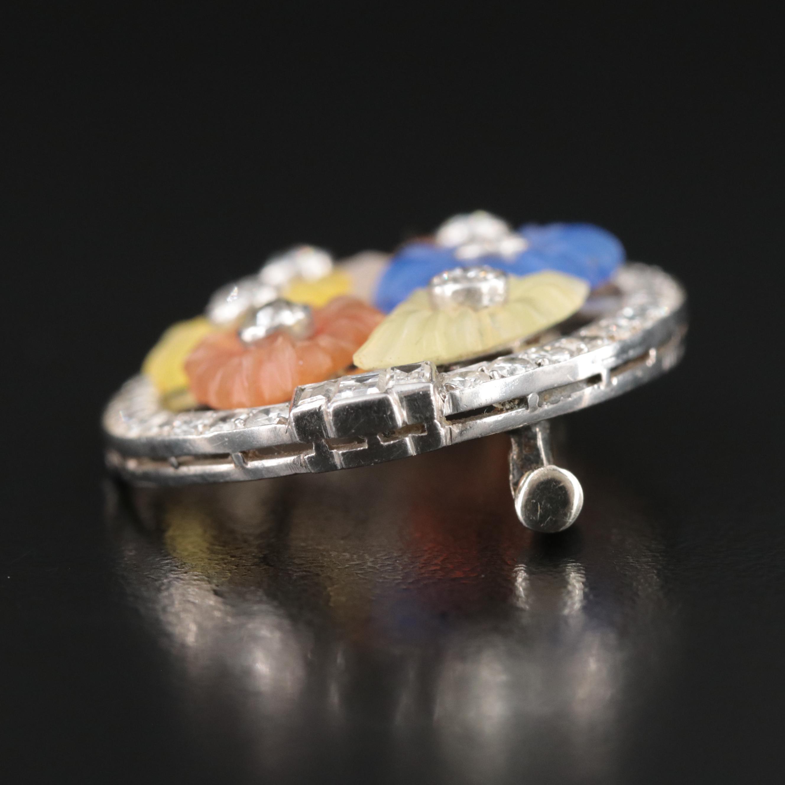 Austrian Platinum Quartz and 2.87 CTW Diamond Floral Brooch