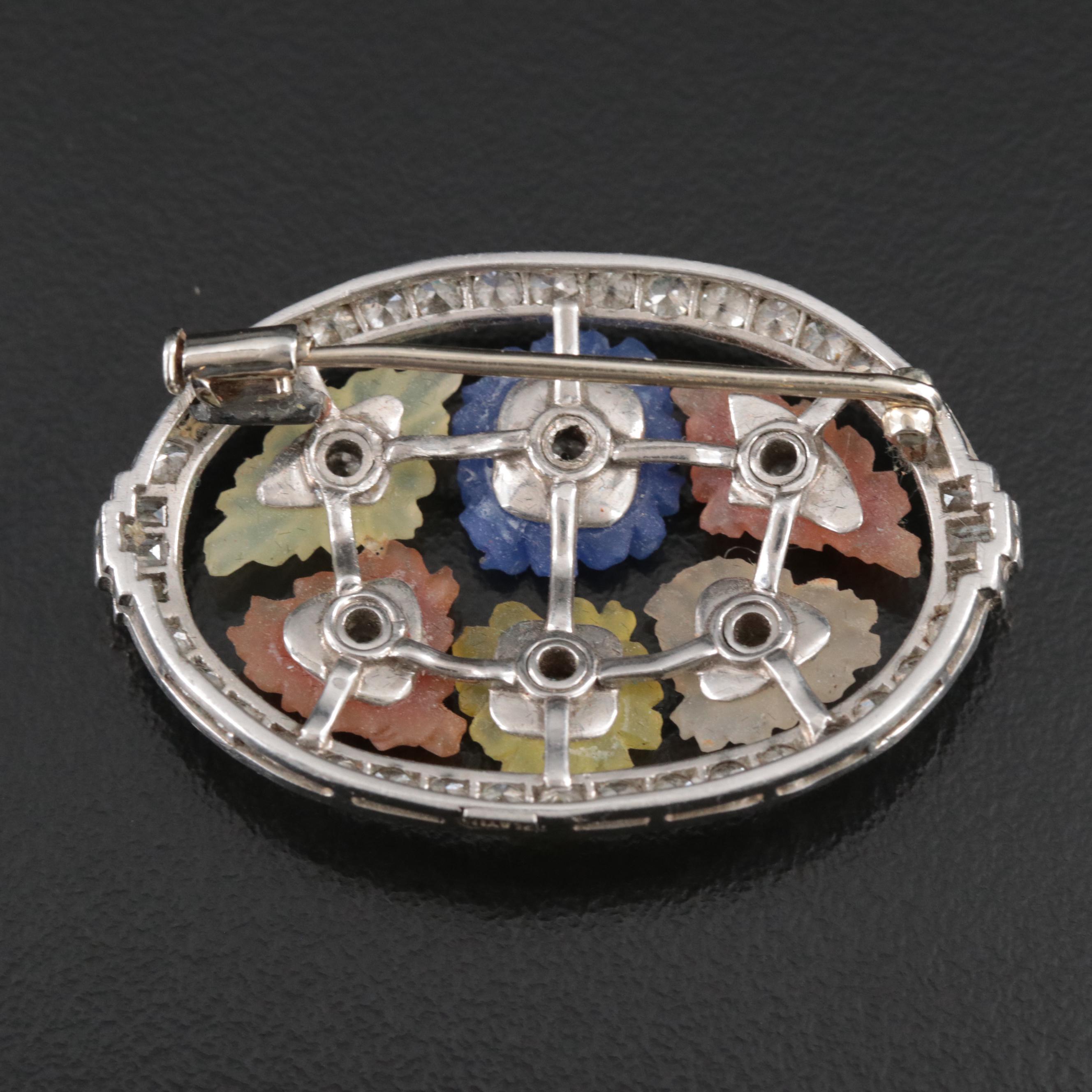 Austrian Platinum Quartz and 2.87 CTW Diamond Floral Brooch