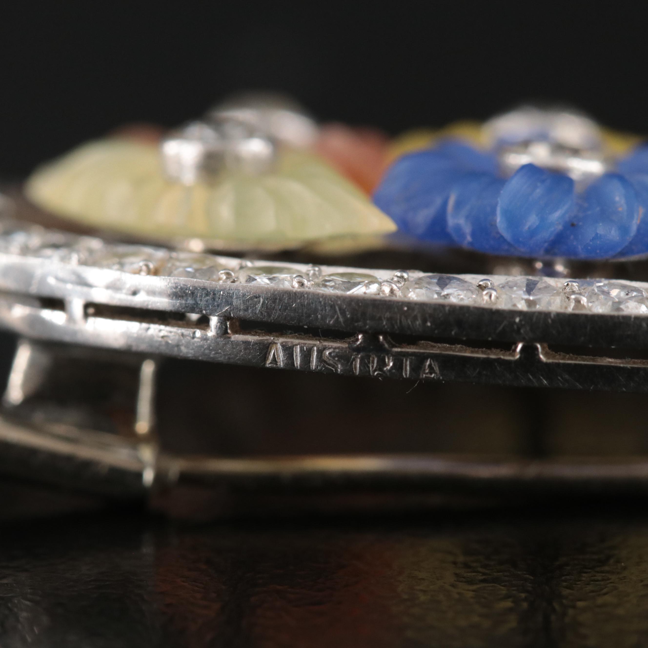 Austrian Platinum Quartz and 2.87 CTW Diamond Floral Brooch