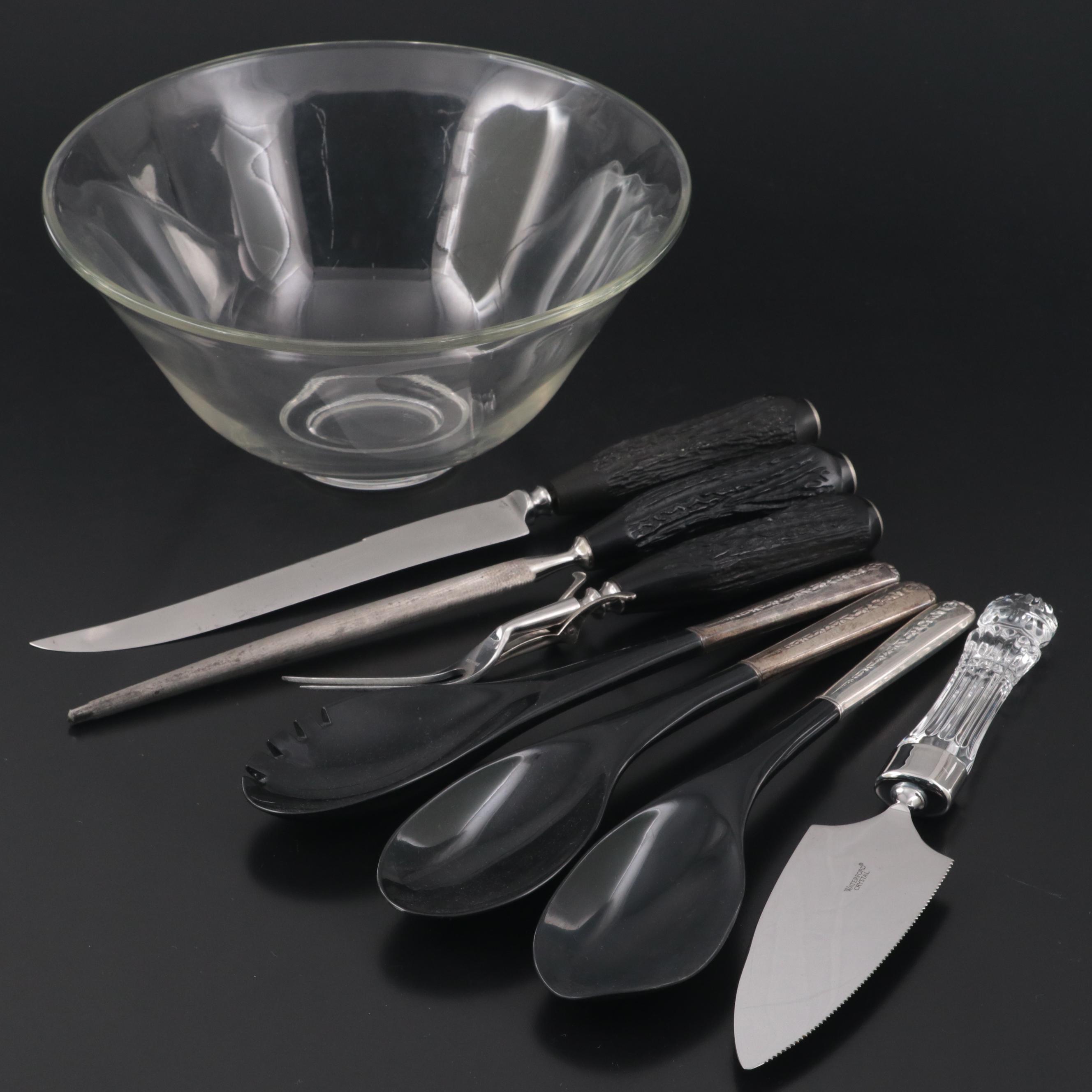 Waterford Crystal Cake Knife with Other Serving Utensils and Salad Bowl