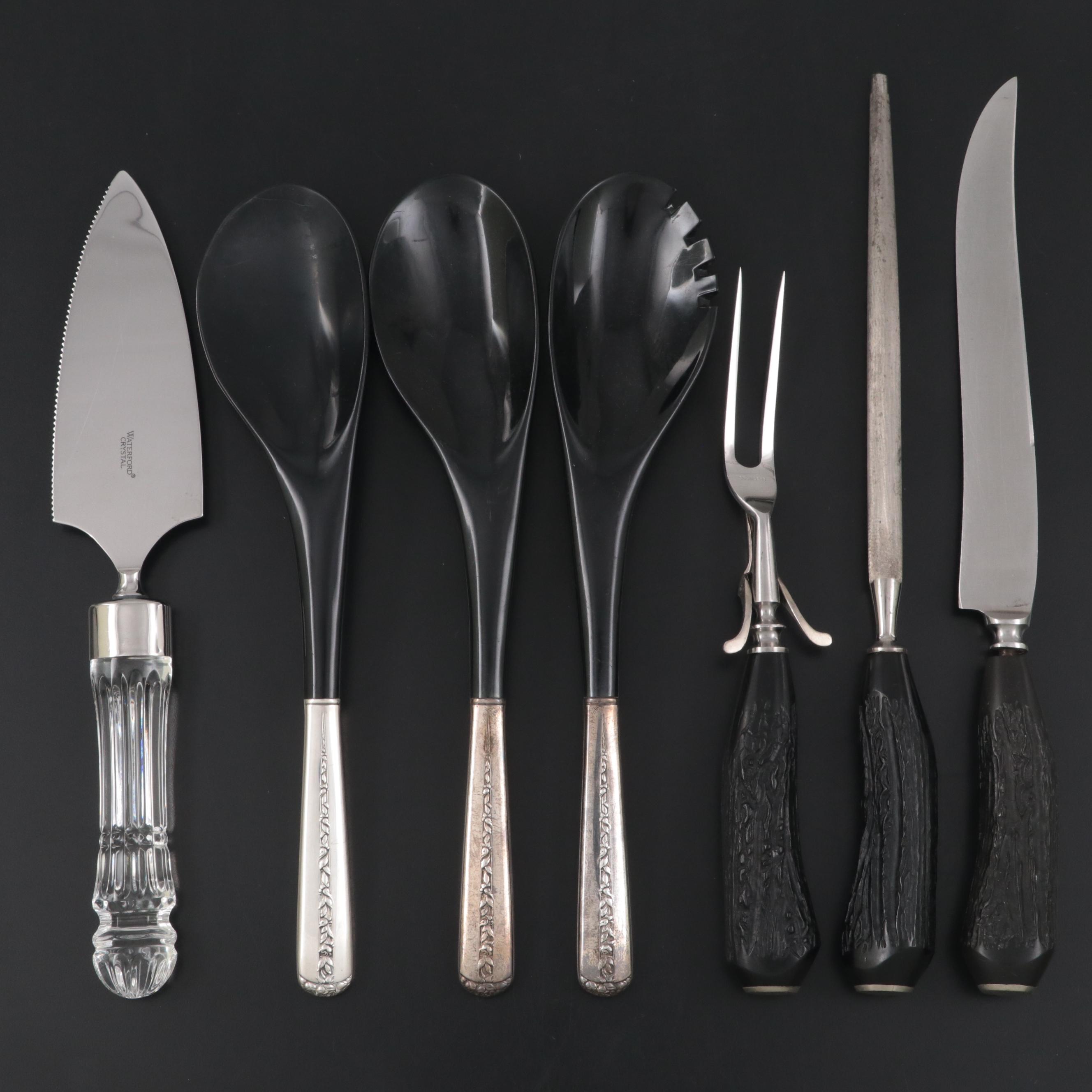 Waterford Crystal Cake Knife with Other Serving Utensils and Salad Bowl