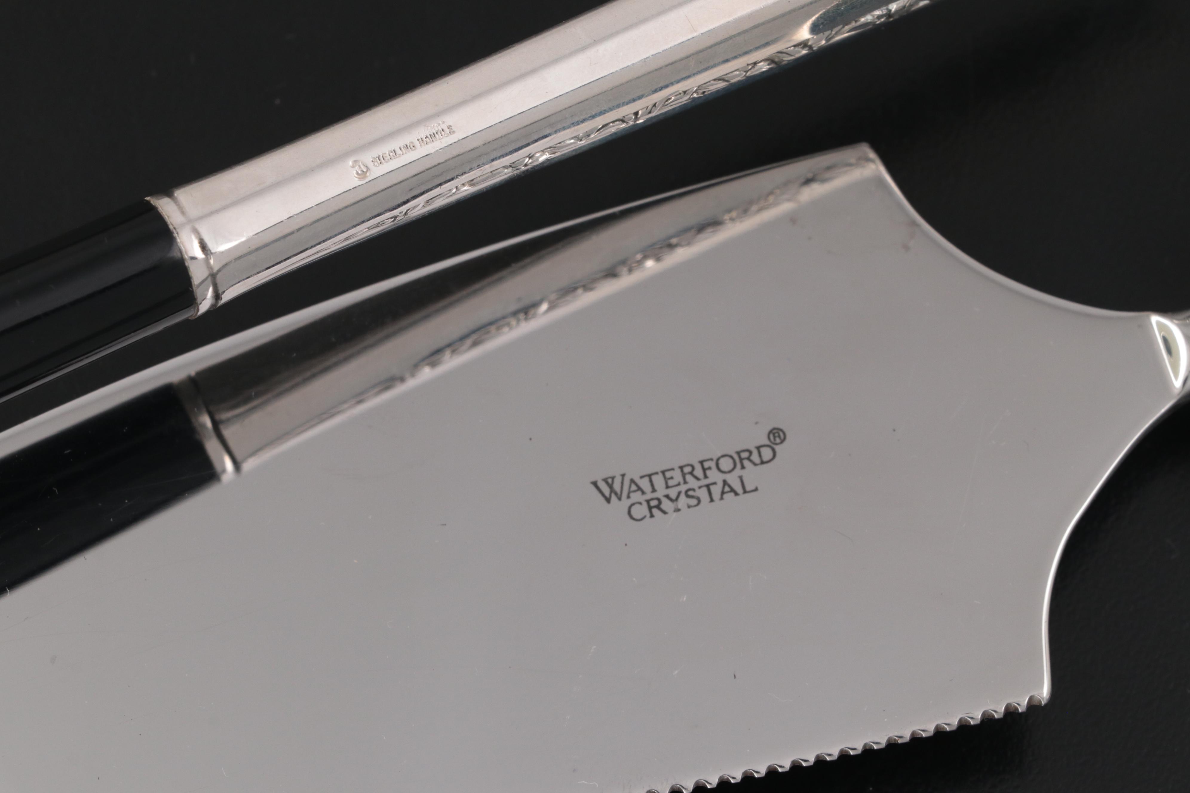 Waterford Crystal Cake Knife with Other Serving Utensils and Salad Bowl