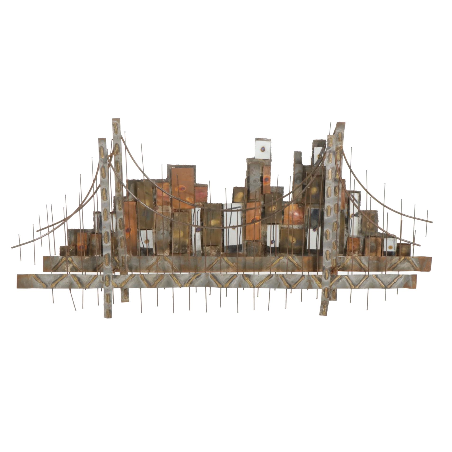 Mid-Century Modern Metal Bridge Hanging Sculpture in the Style of Curtis Jeré