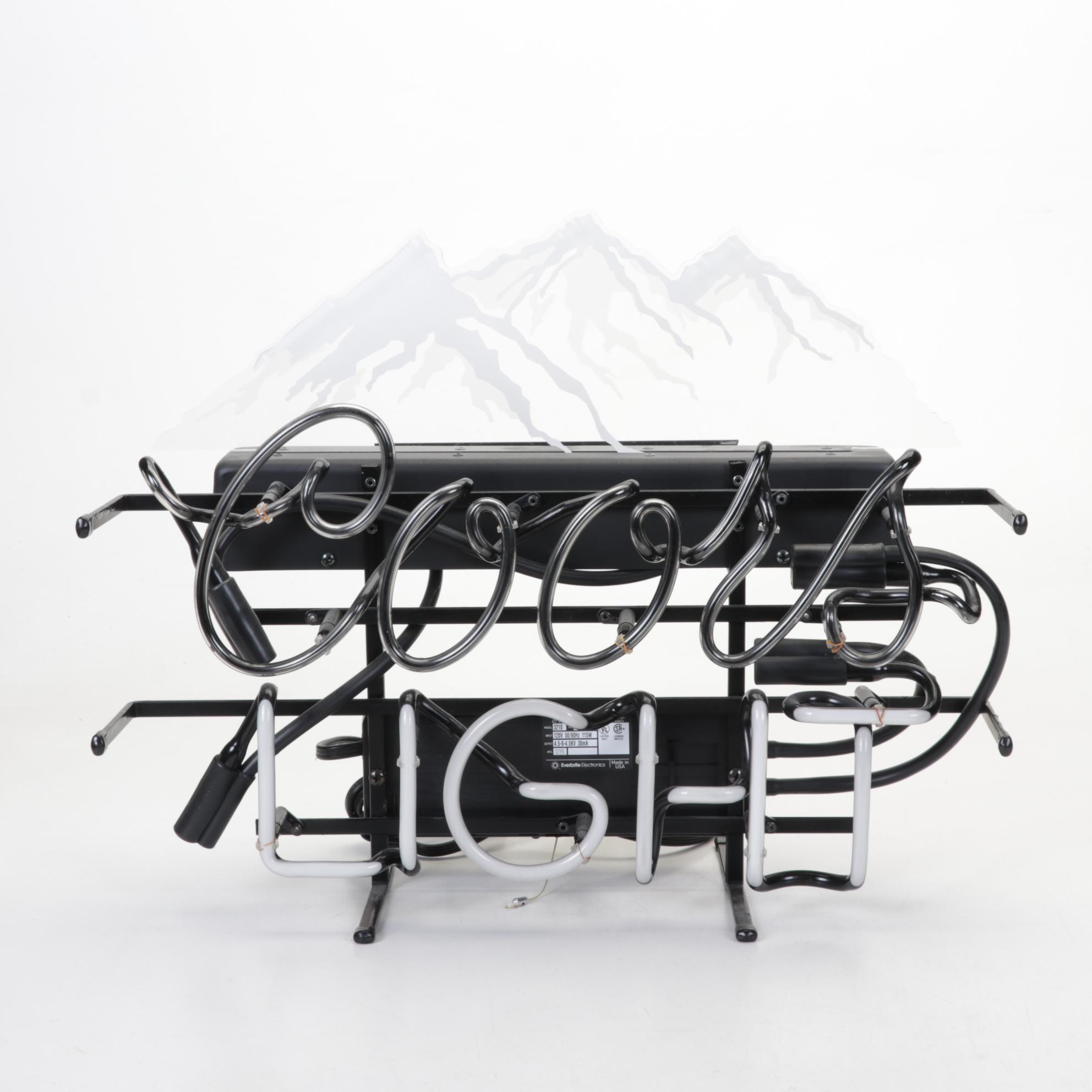Evertron Coors Light Neon Sign Featuring Snow-Capped Mountains, 1996