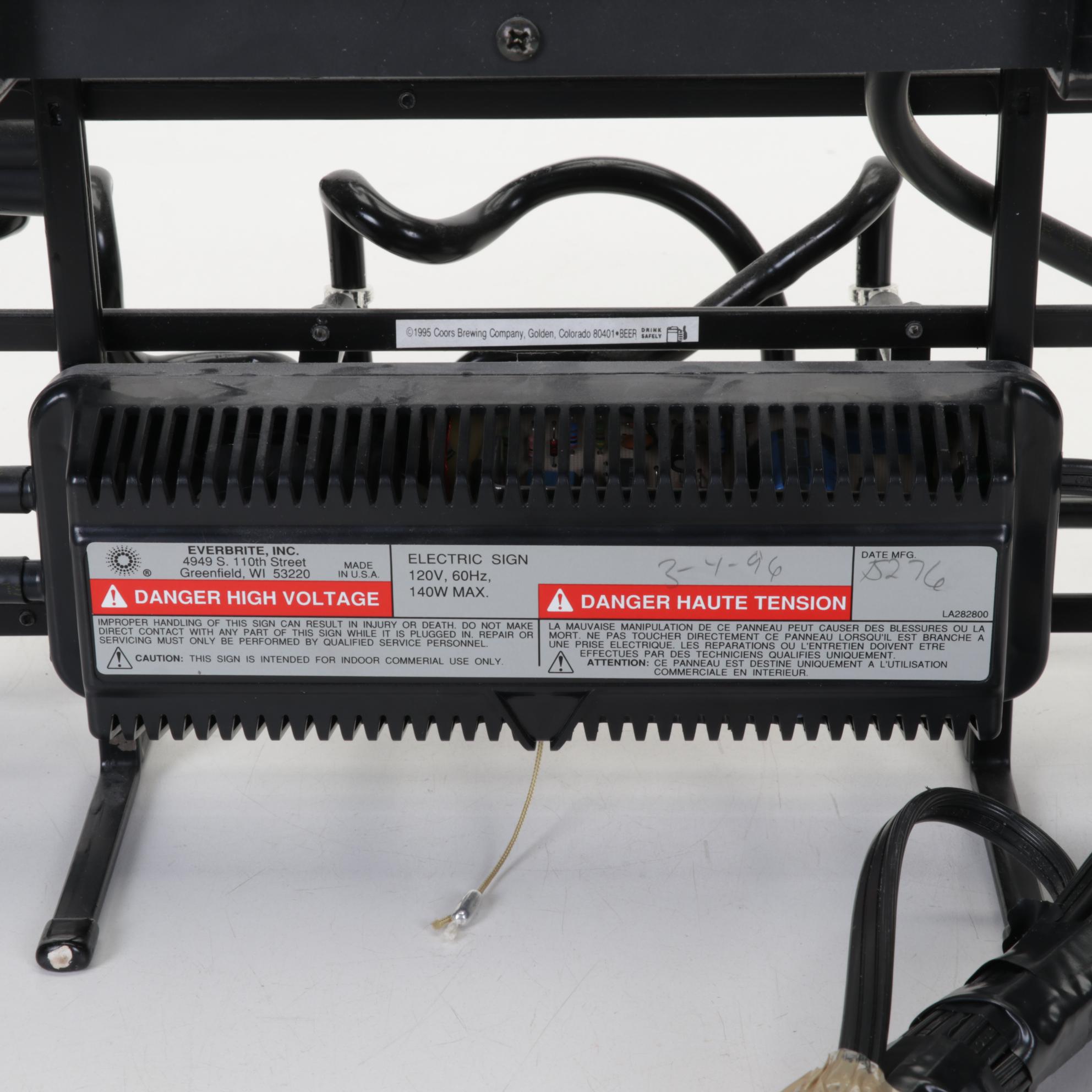 Evertron Coors Light Neon Sign Featuring Snow-Capped Mountains, 1996