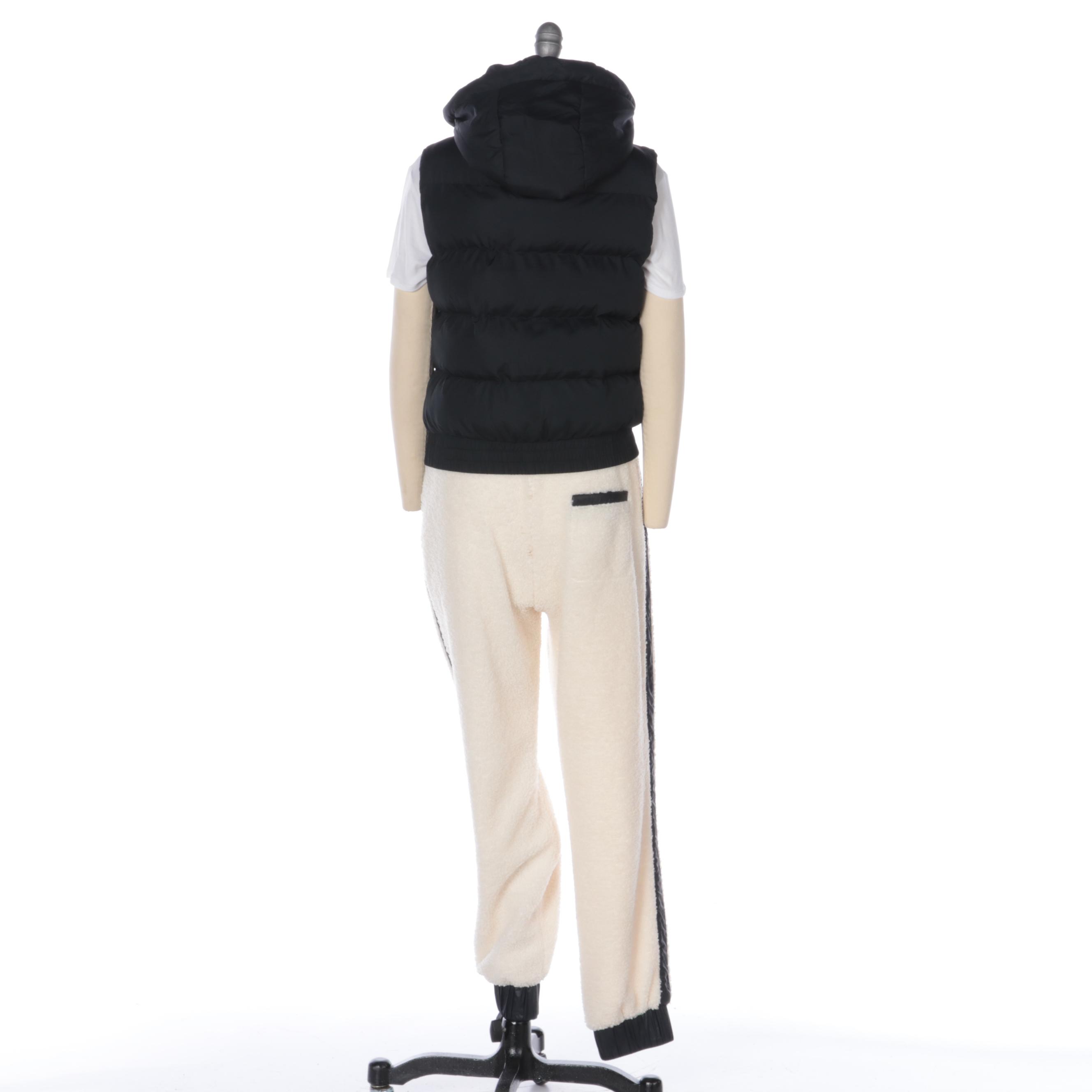 Fabletics Sherpa Fleece Joggers, Ribbed Knit Tee, and Puffer Vest
