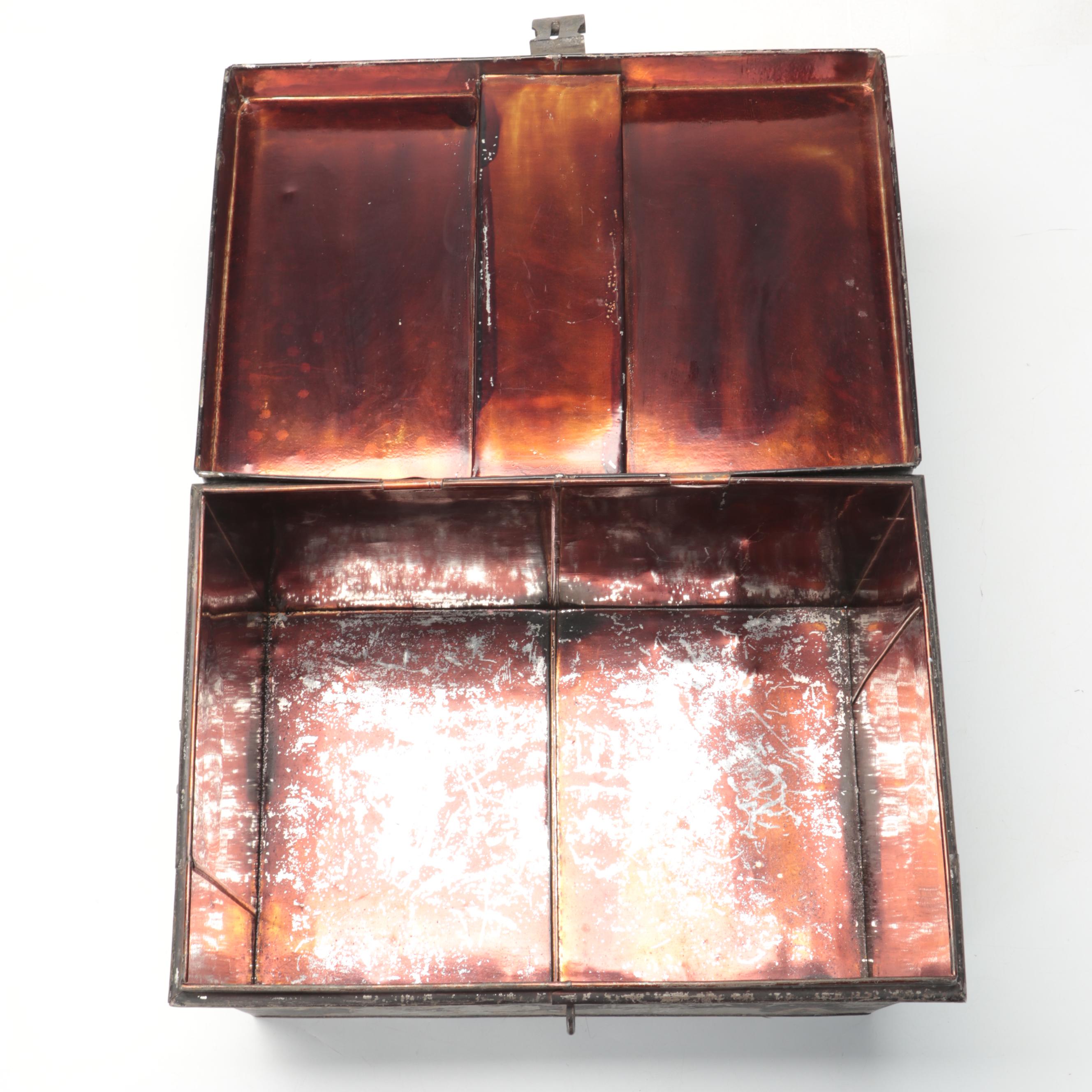 Victorian Locking Metal Box, Marked "Thomas Bacot, Cincinnati, Ohio"