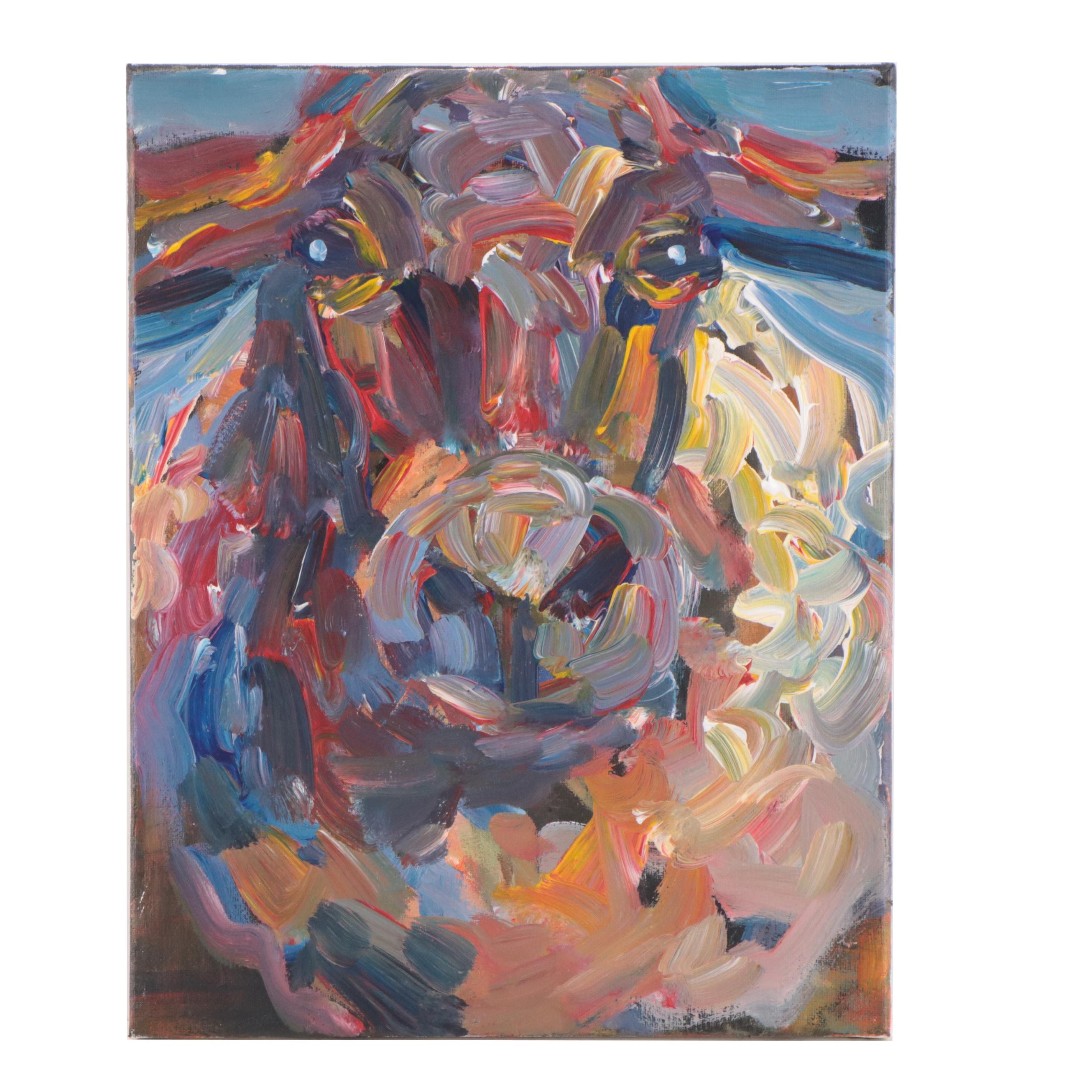 Elle Raines Acrylic Painting of Sheep, 21st Century