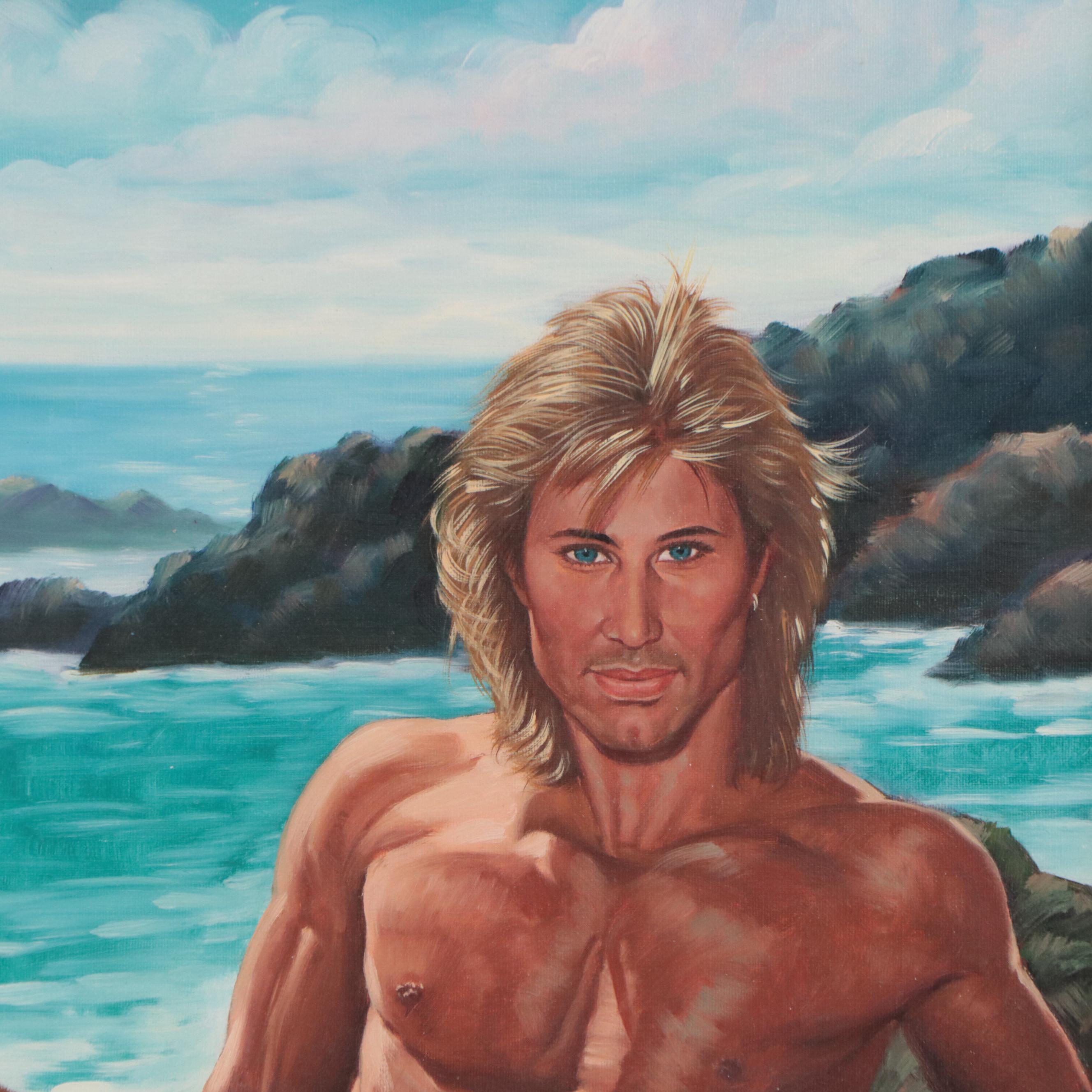 Portrait Oil Painting of Reclining Male Figure on Rocky Coastline