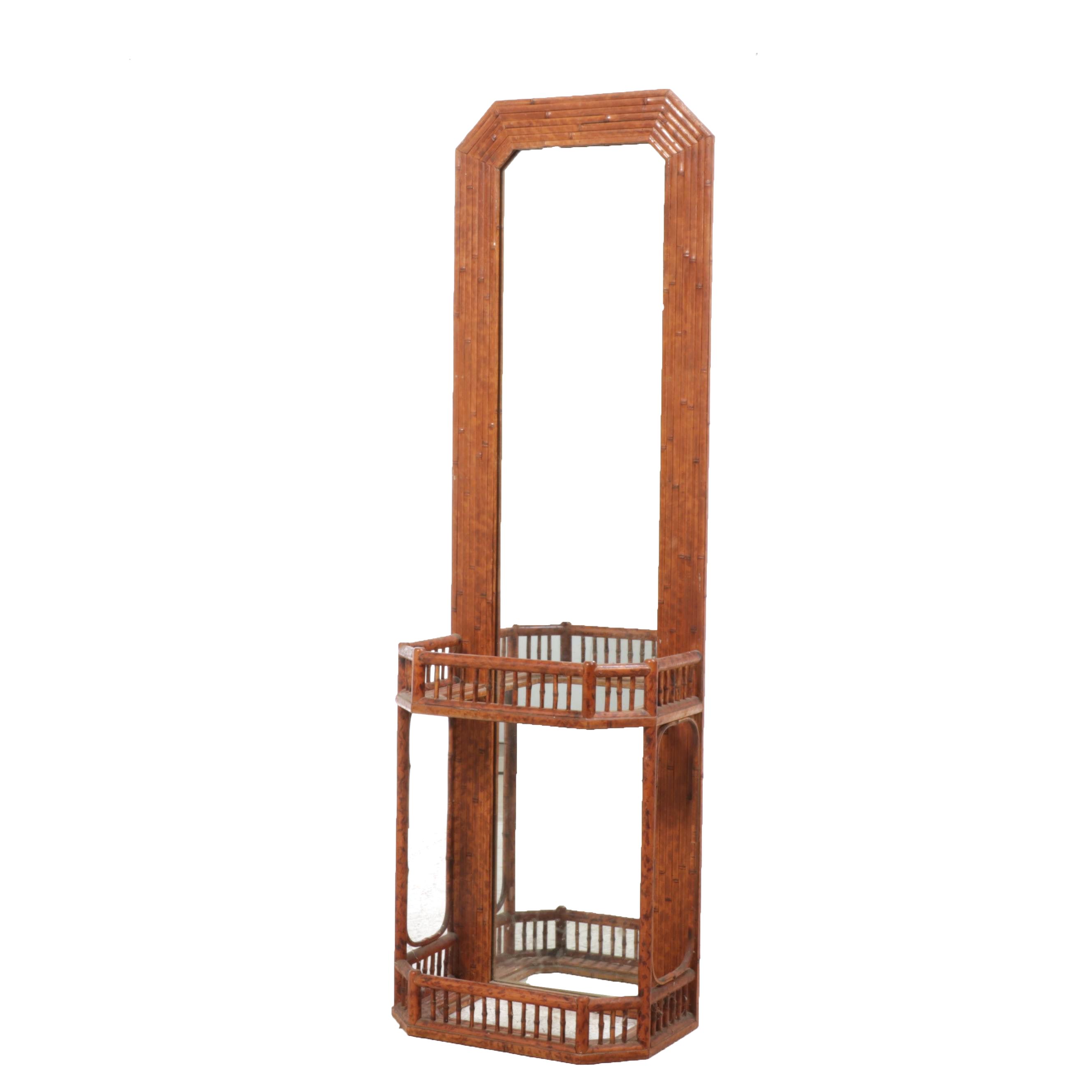 Faux-Tortoise Shell Split-Bamboo Mirrored Hall Stand