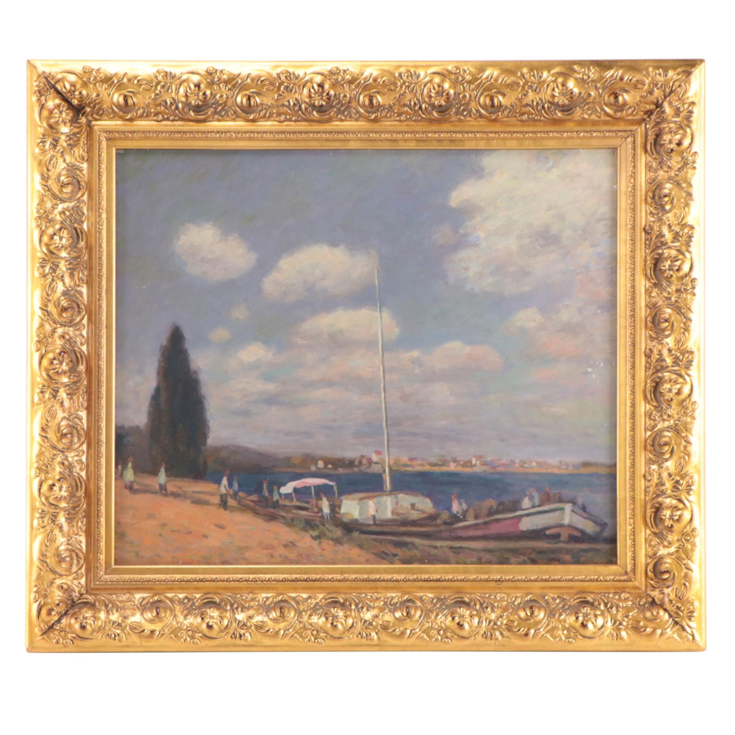 Bloemer Harbor Scene Oil Painting