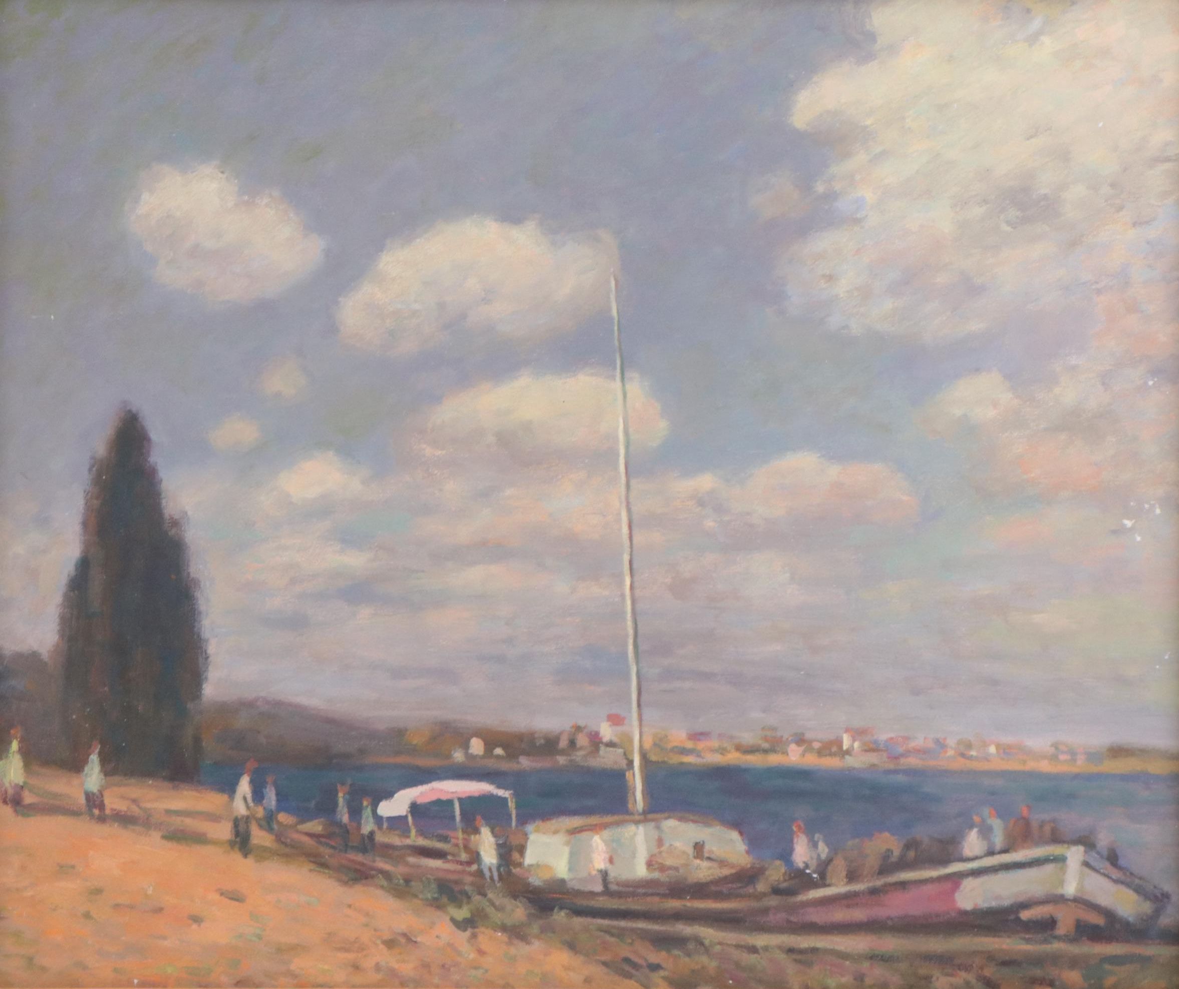 Bloemer Harbor Scene Oil Painting