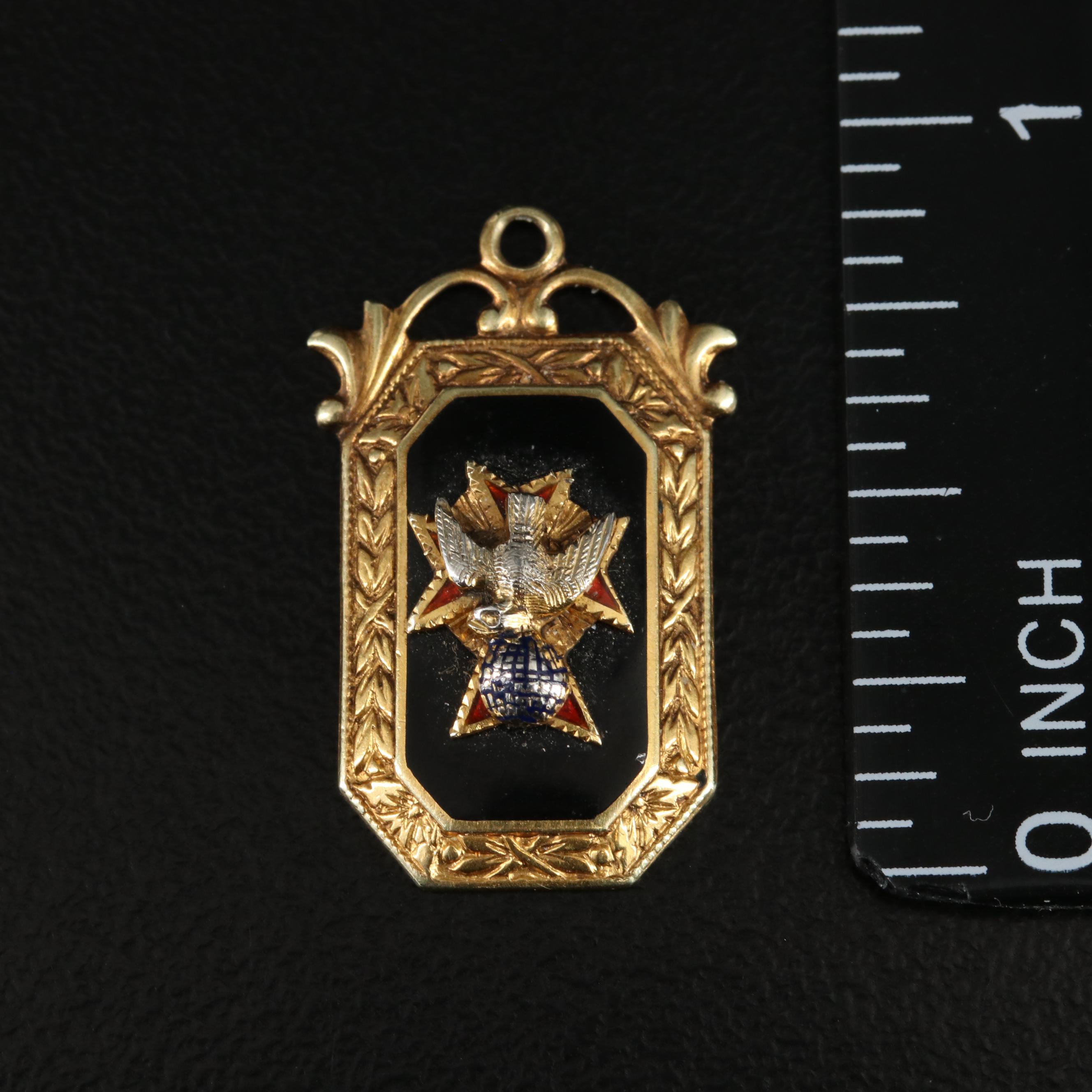 Vintage 14K Enamel Dove, Cross and Globe Pendant