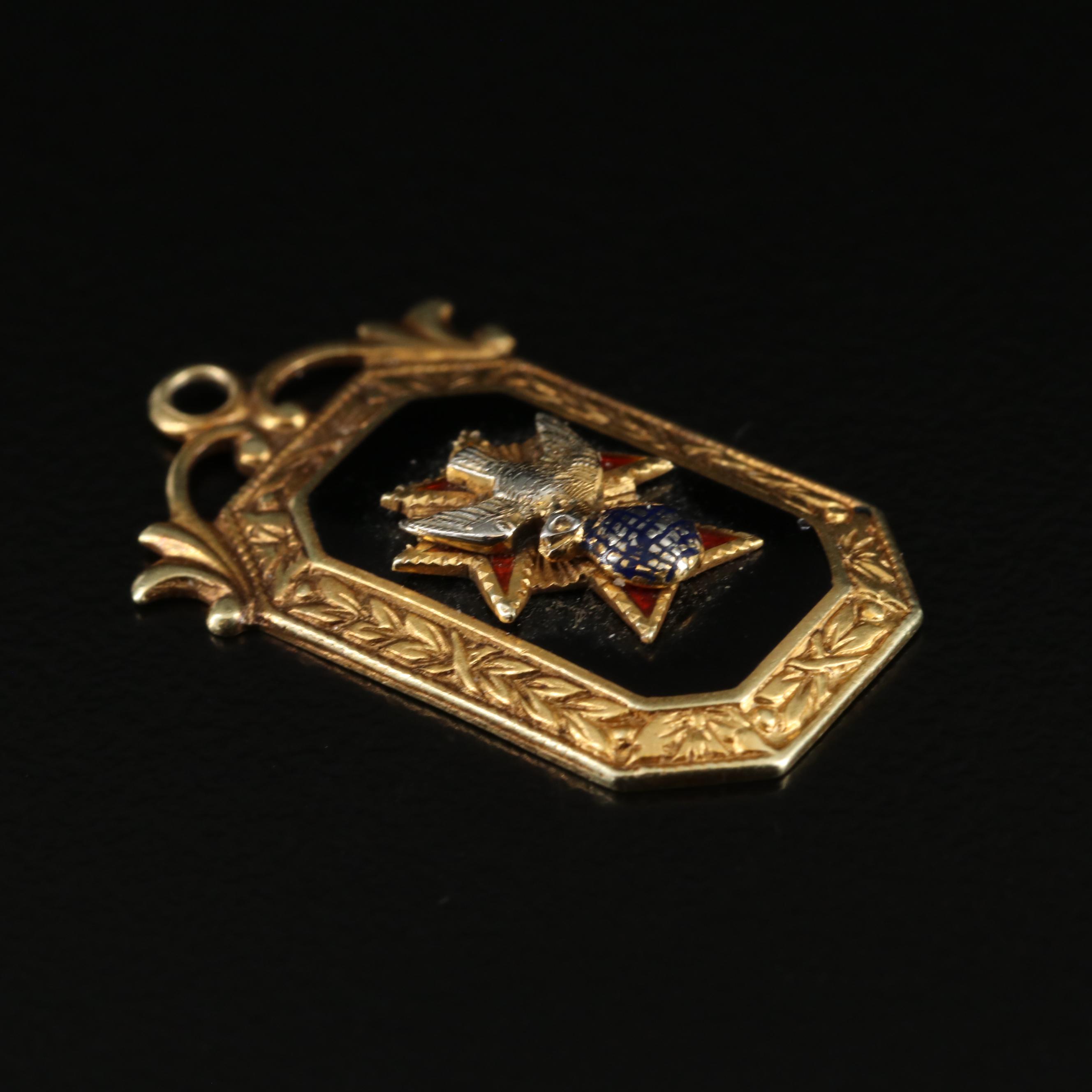 Vintage 14K Enamel Dove, Cross and Globe Pendant