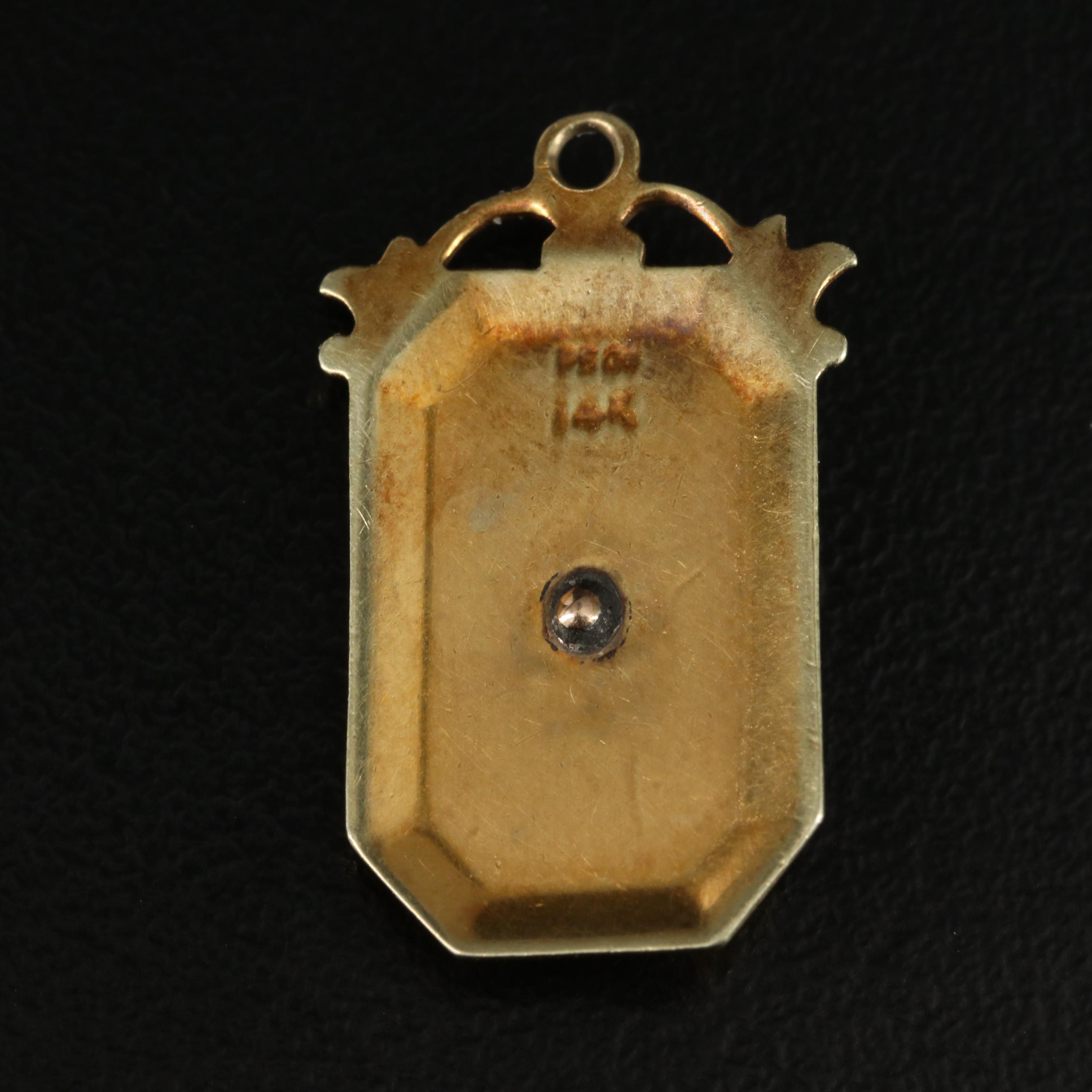 Vintage 14K Enamel Dove, Cross and Globe Pendant