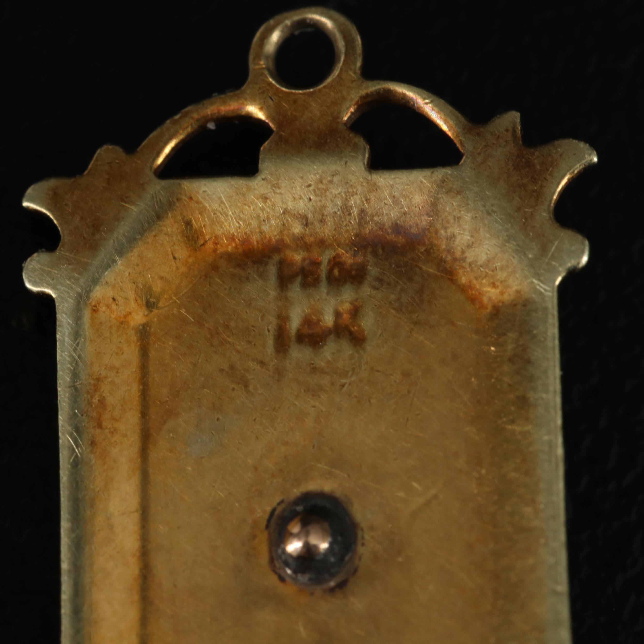 Vintage 14K Enamel Dove, Cross and Globe Pendant