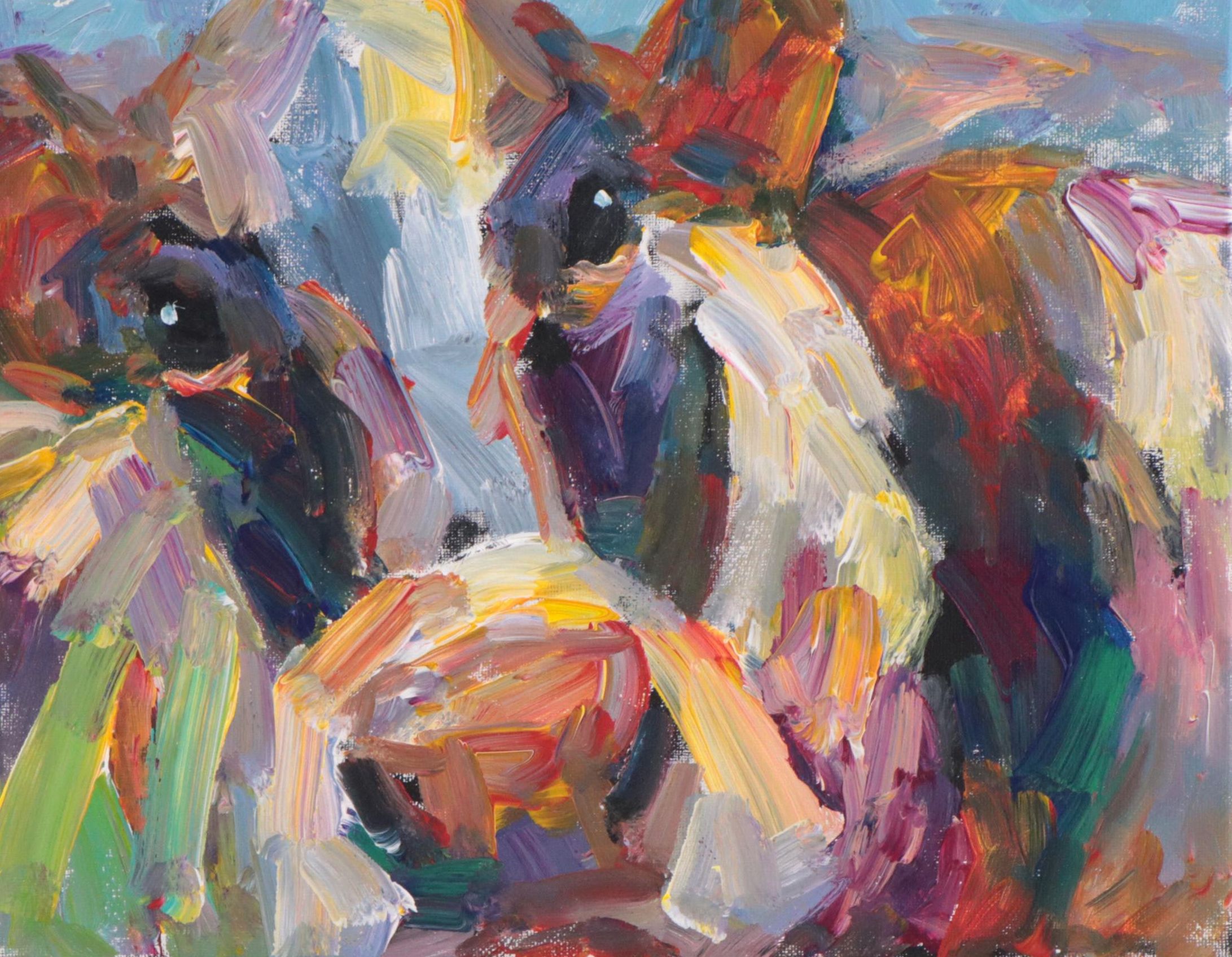 Elle Raines Acrylic Painting of Cow, 21st Century