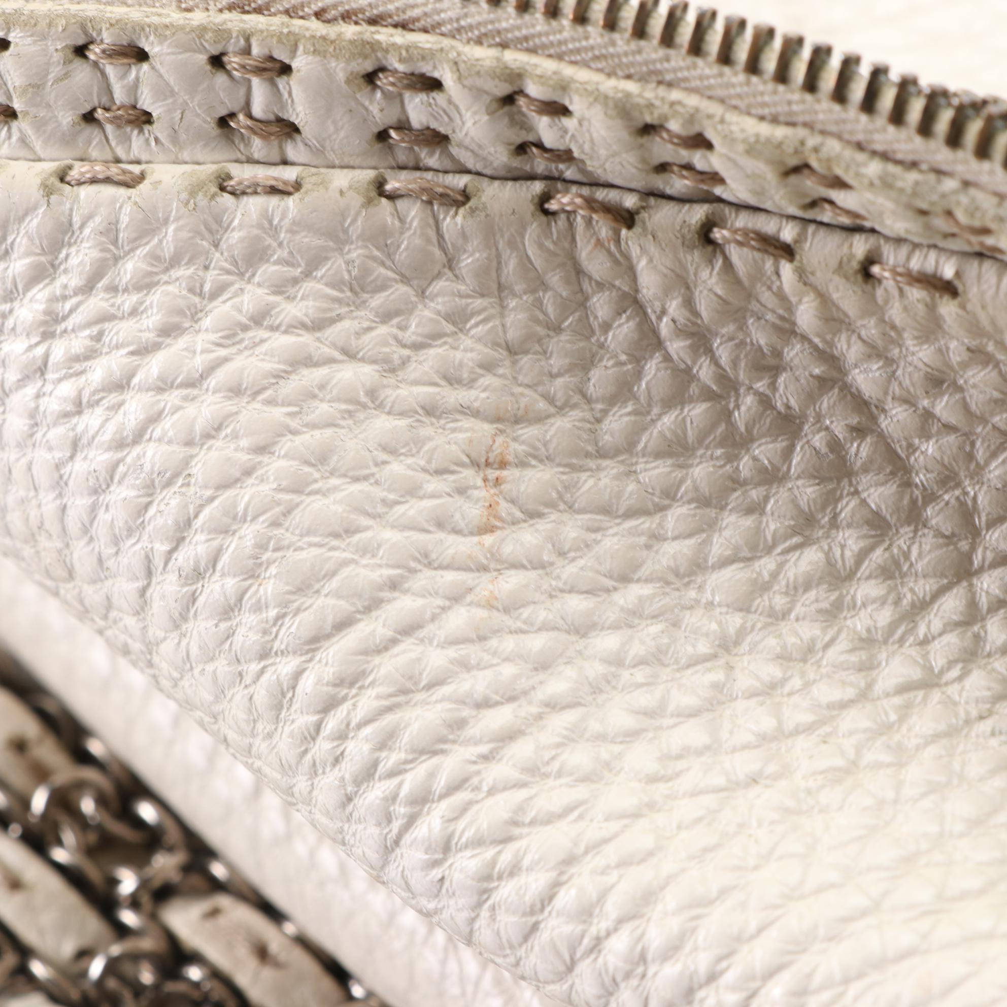 Fendi Selleria Shoulder Bag in White Grained Calfskin Leather and Chain Strap