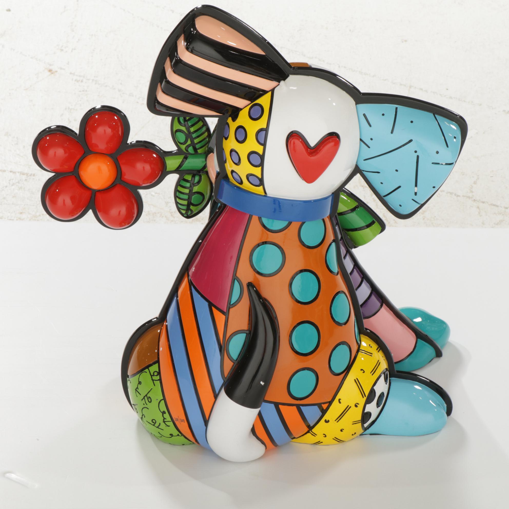 Romero Britto Pop Art Resin Sculpture "Lovely Dog," 21st Century