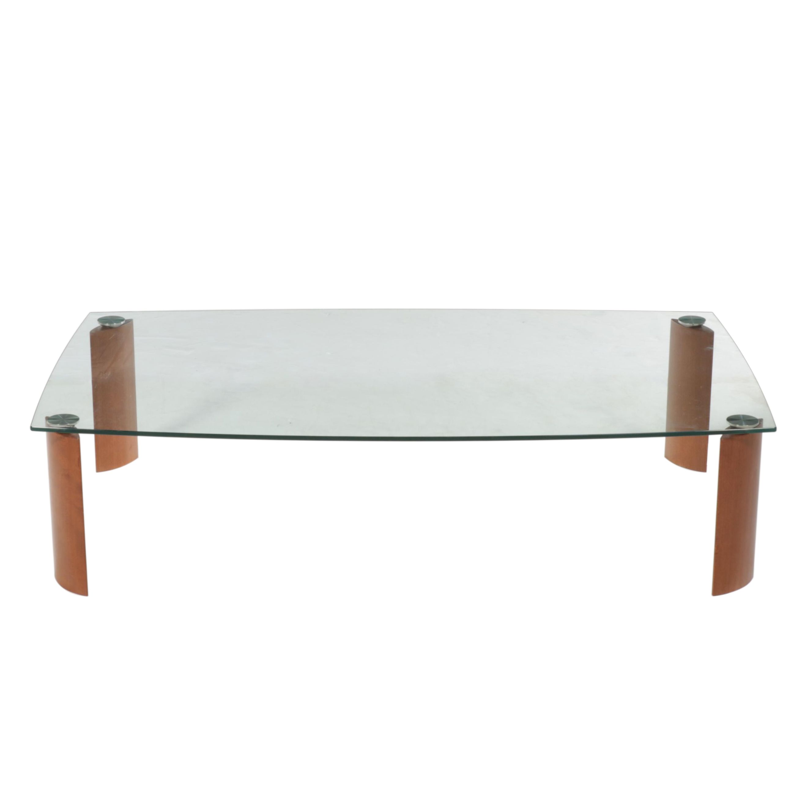 Natuzzi Italian Modern Tempered Glass and Walnut Coffee Table