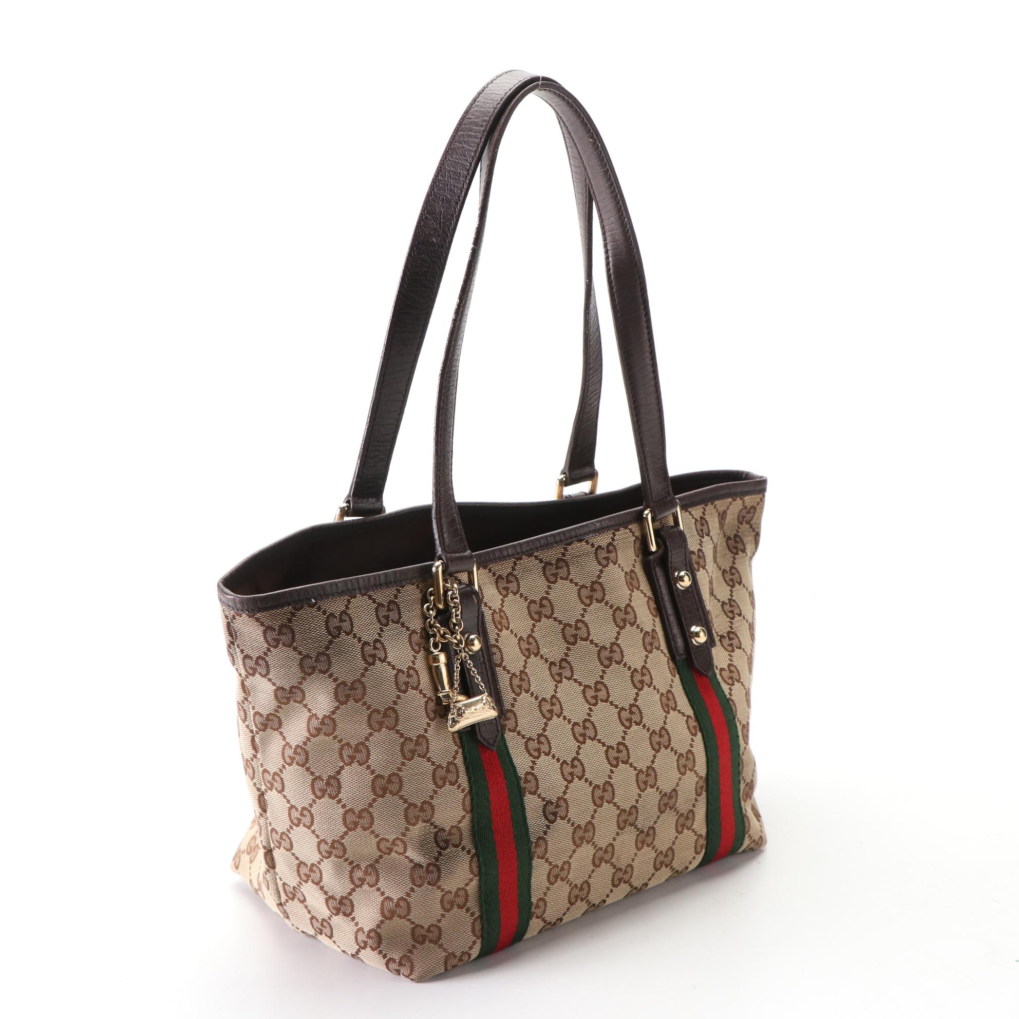 Gucci Jolicoeur Tote in GG Canvas and Leather Trim with Web Stripe Detail