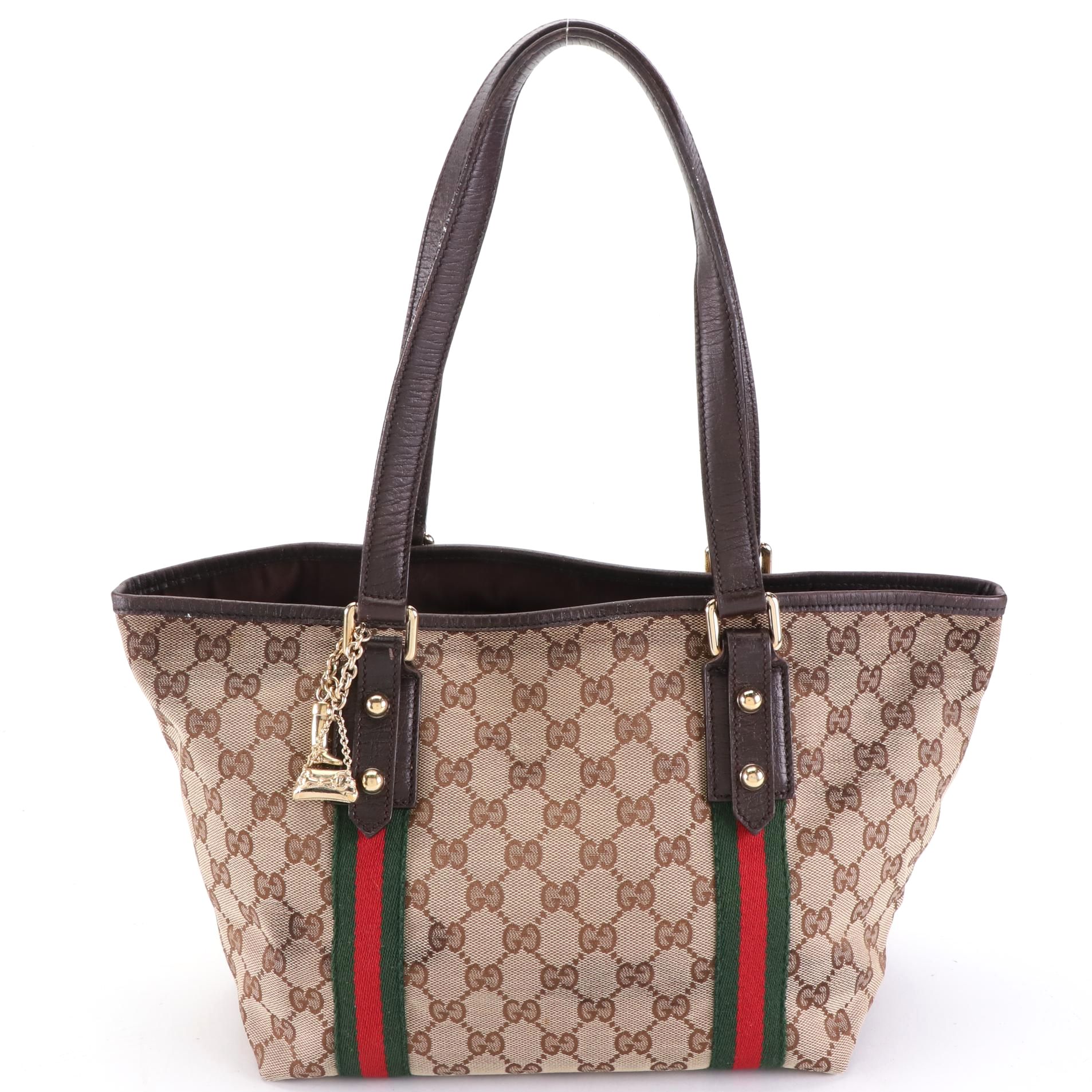 Gucci Jolicoeur Tote in GG Canvas and Leather Trim with Web Stripe Detail