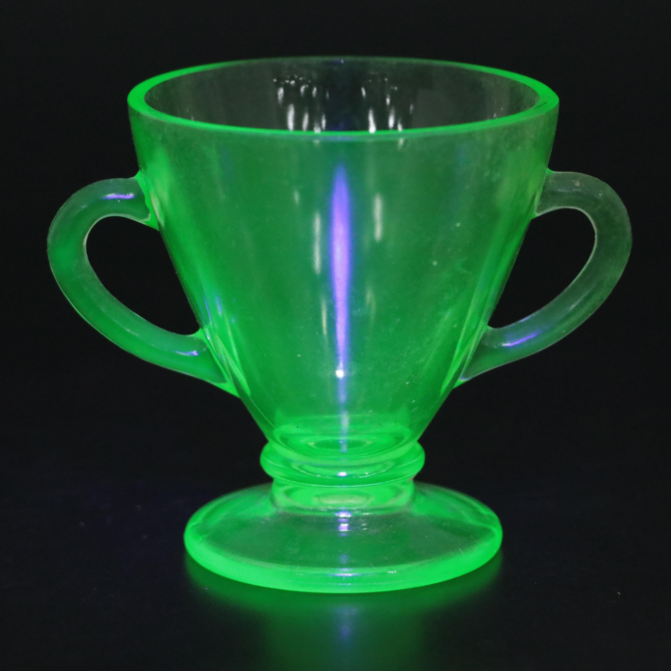 Green Uranium Glass Plates and Cups, Mid-20th Century