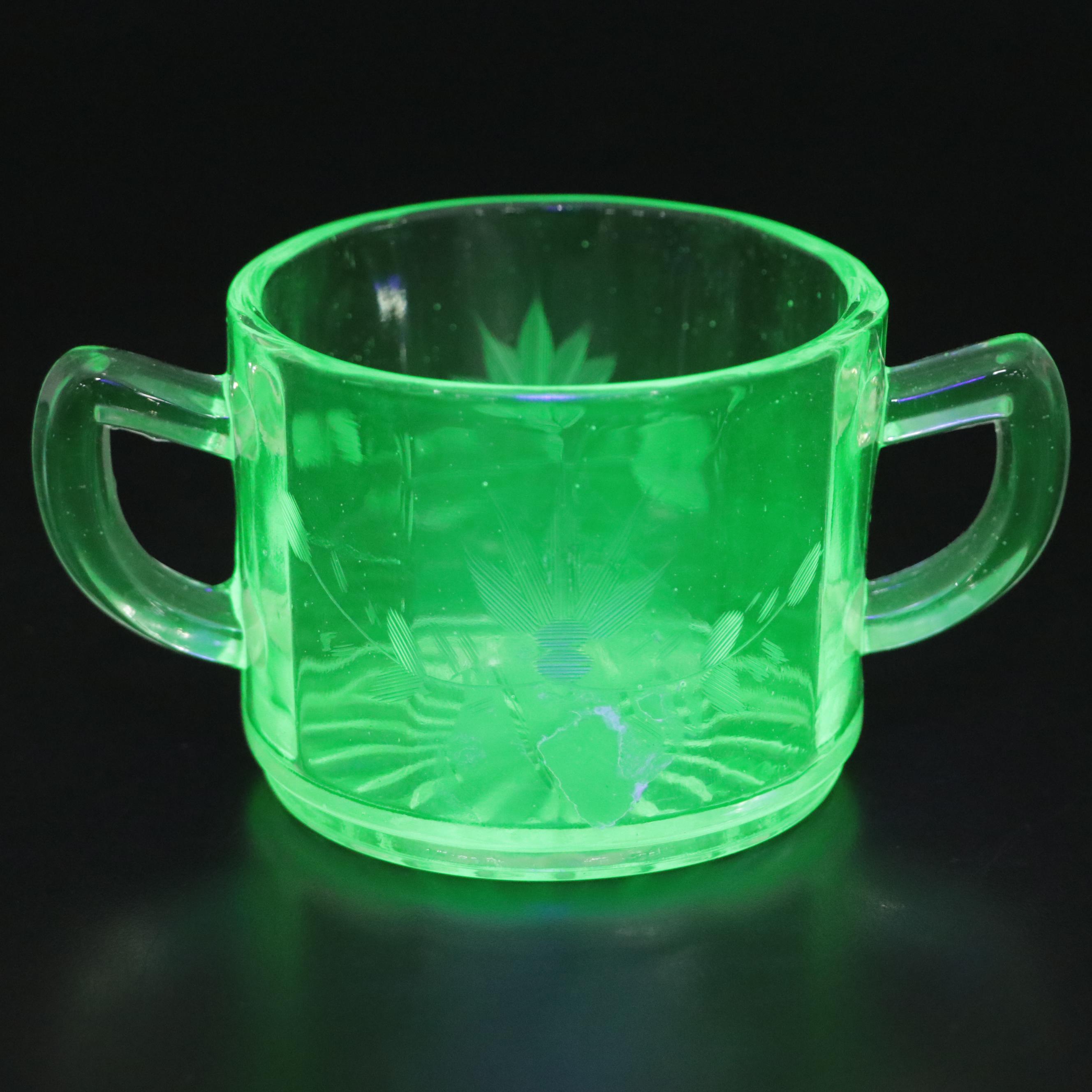 Green Uranium Glass Plates and Cups, Mid-20th Century