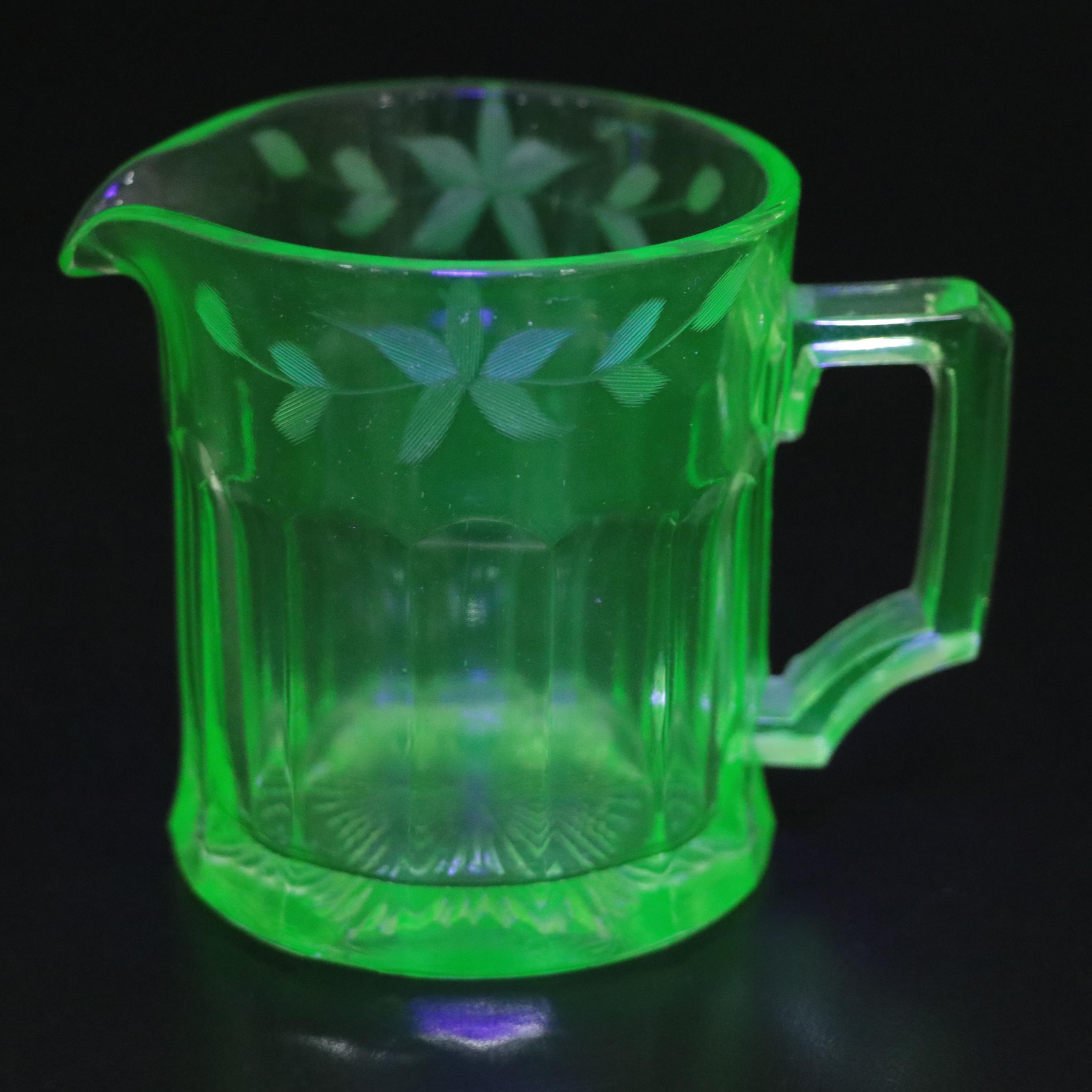 Green Uranium Glass Plates and Cups, Mid-20th Century