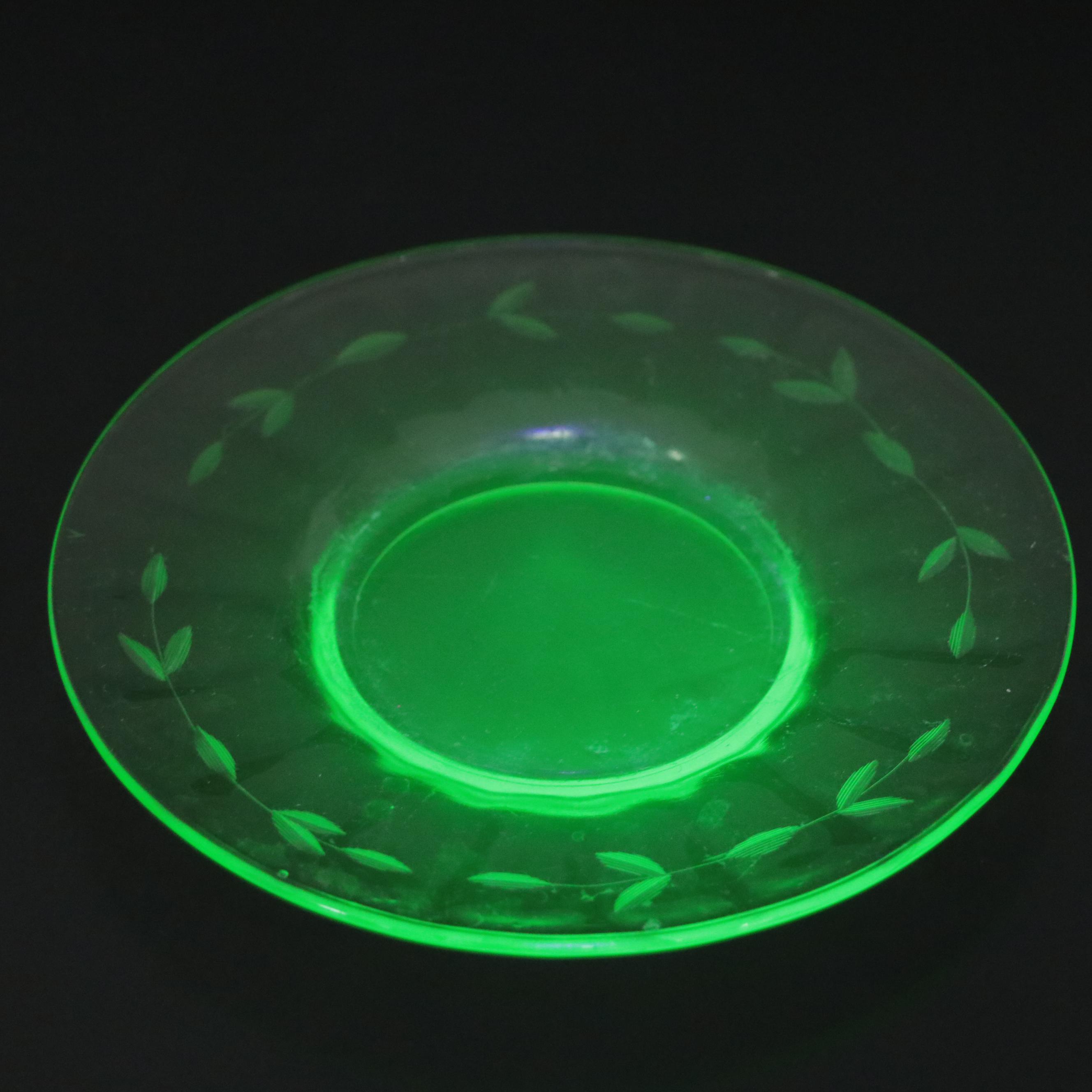 Green Uranium Glass Plates and Cups, Mid-20th Century