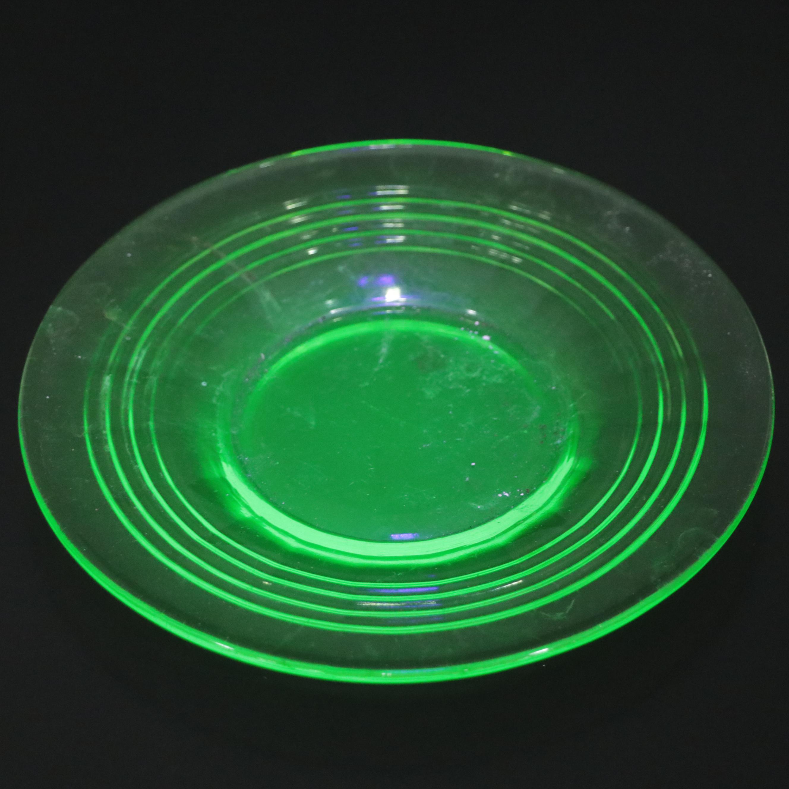 Green Uranium Glass Plates and Cups, Mid-20th Century