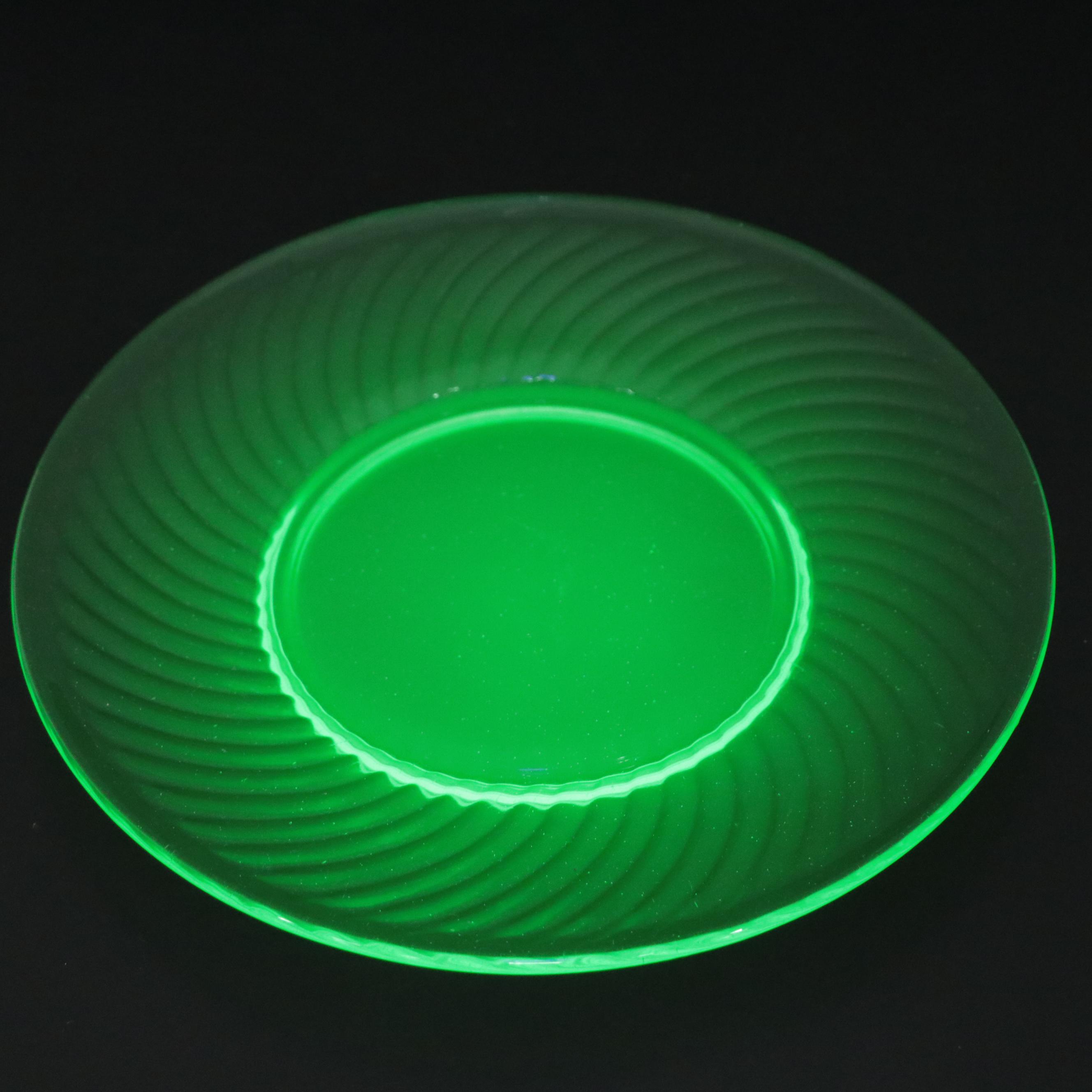 Green Uranium Glass Plates and Cups, Mid-20th Century