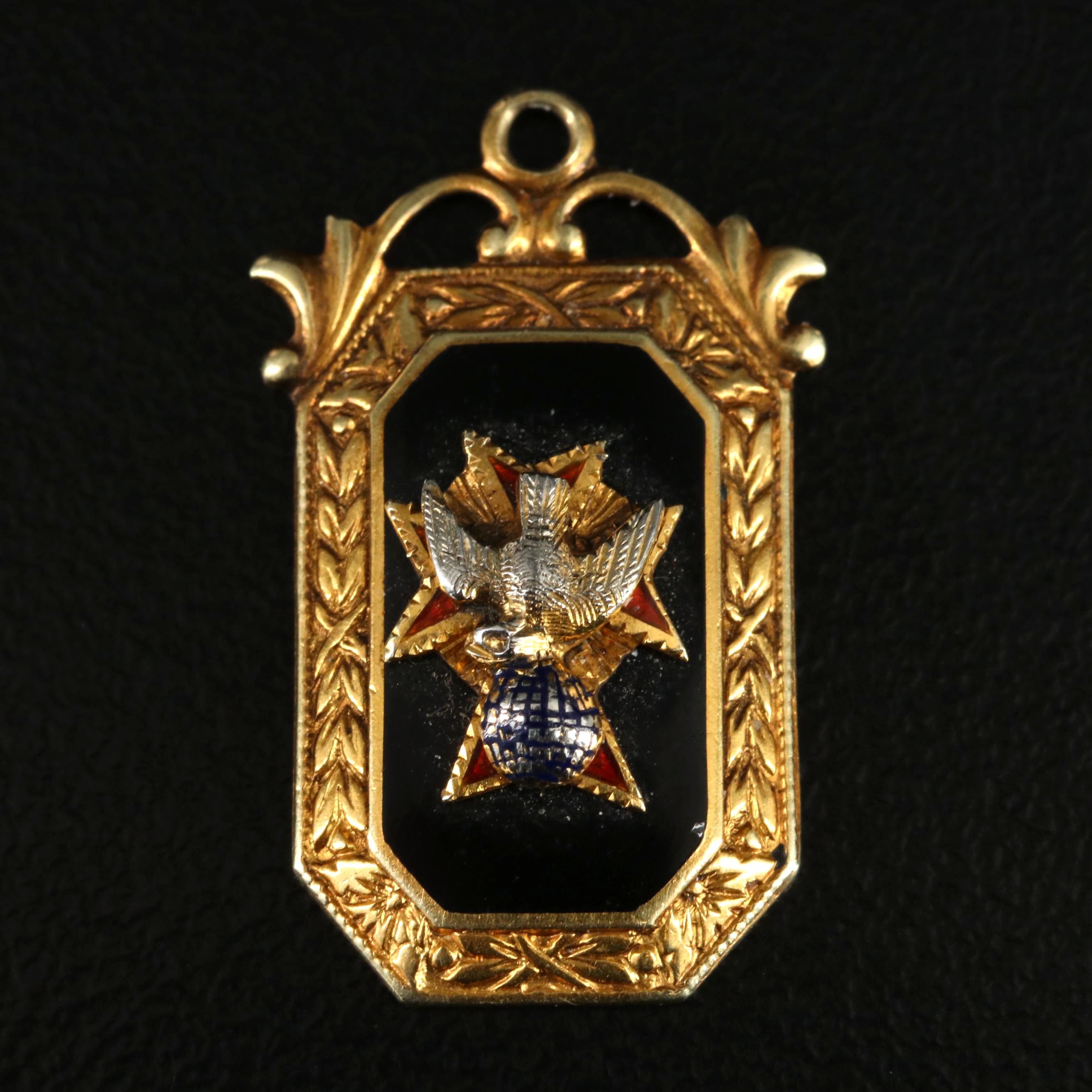 Vintage 14K Enamel Dove, Cross and Globe Pendant