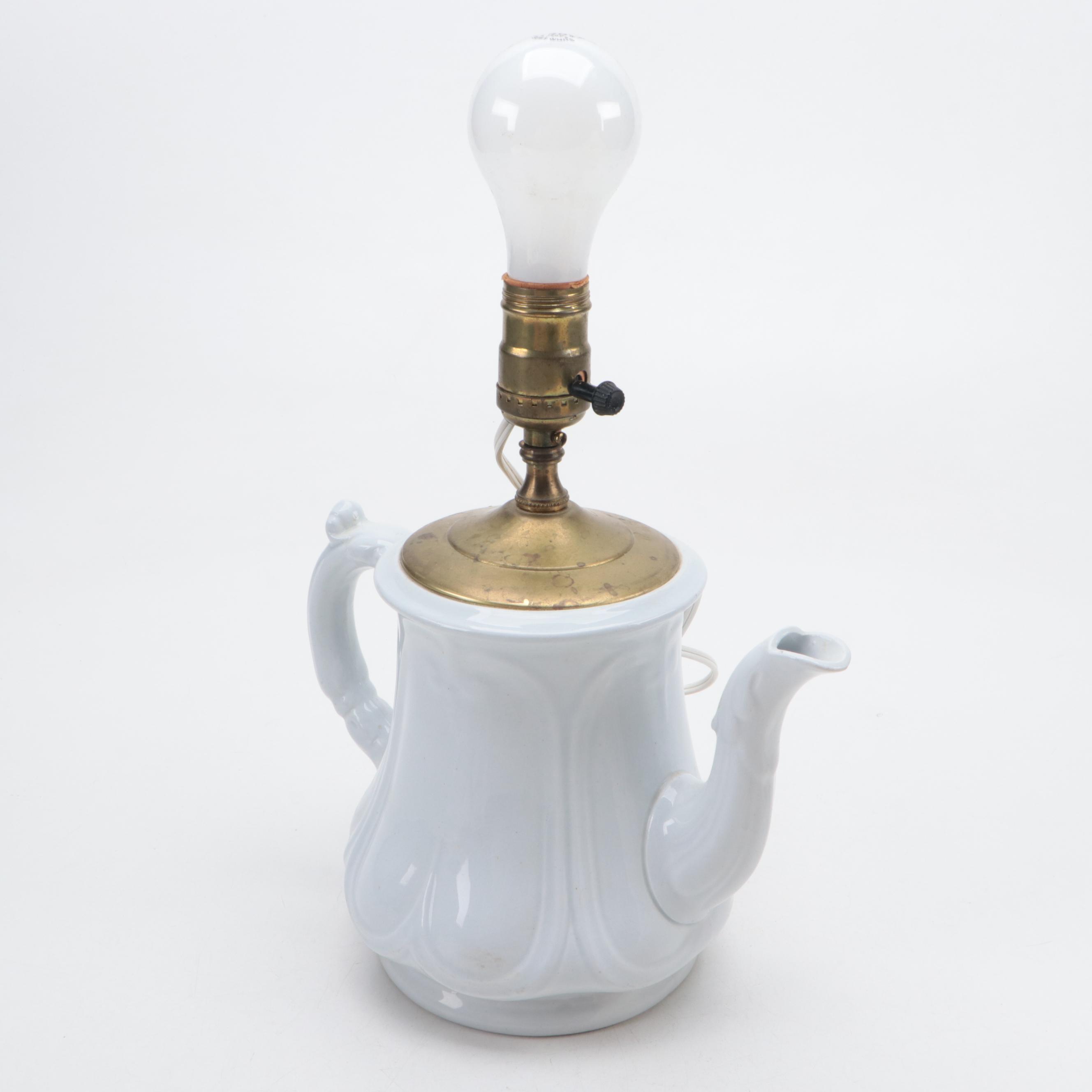 Chinese Lychees Porcelain Tea Pot Shaped Table Lamp & Coffee Pot Table Lamp