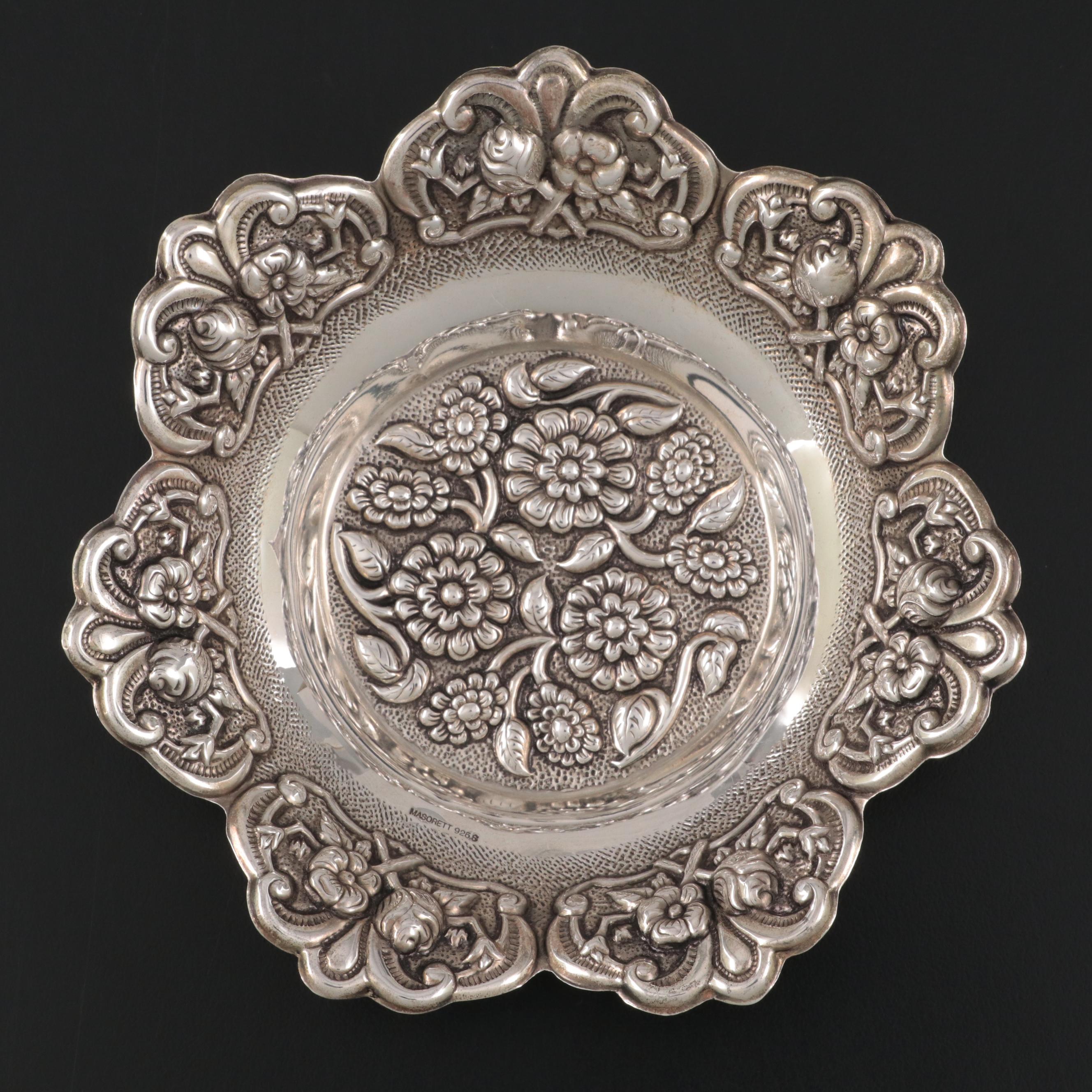 Masorett Sterling Silver Repoussé Footed Bonbon Bowl