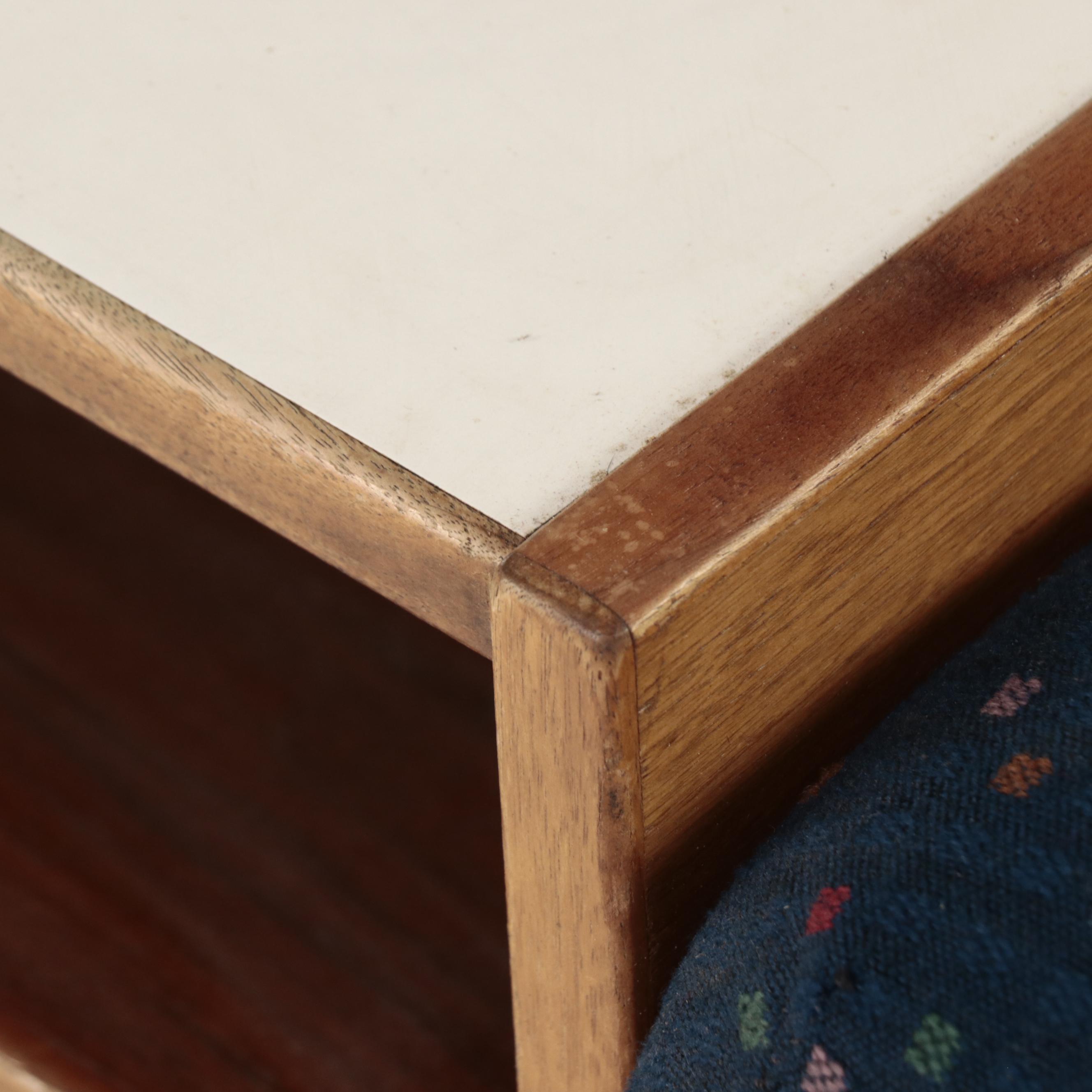 Modernist Walnut, White Laminate, and Aluminum Two-Seat Bench with Center Table