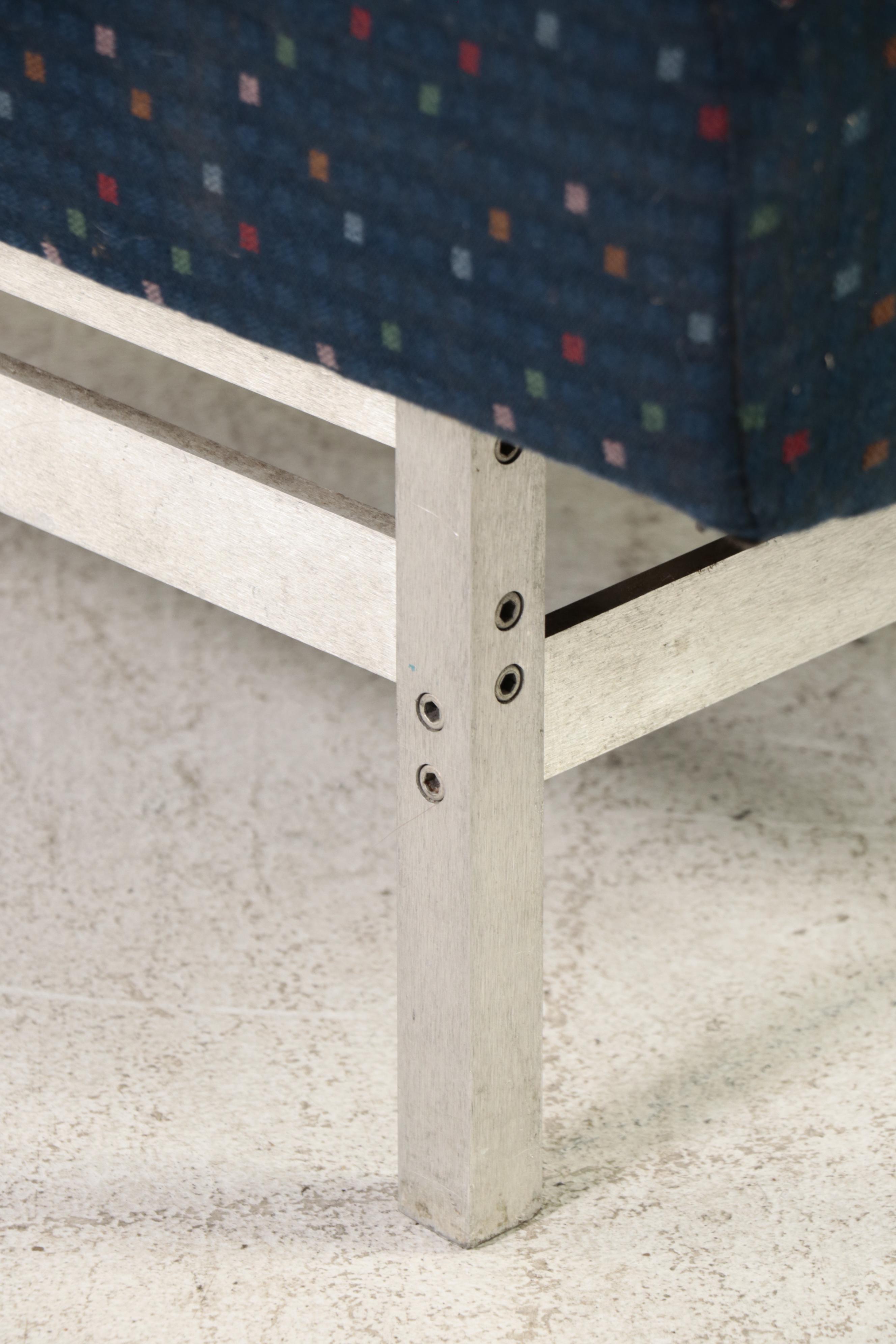 Modernist Walnut, White Laminate, and Aluminum Two-Seat Bench with Center Table